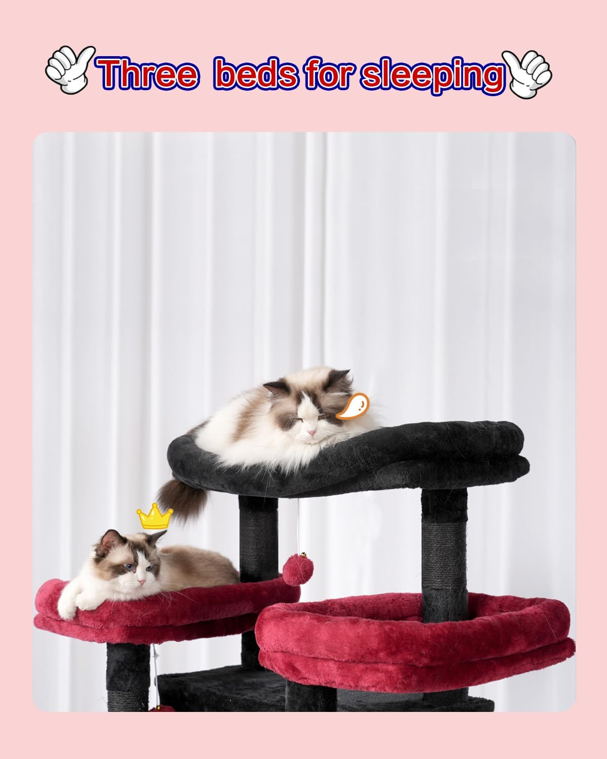 Cat Tree for Indoor Cats Large Adult, 188Cm Cat Tower for with 3 Big Platforms, 2 Baskets, 2 Condos, Multi-Level Cat Scratching Posts, Black and Red GCT030BR - Light Gray image number 6
