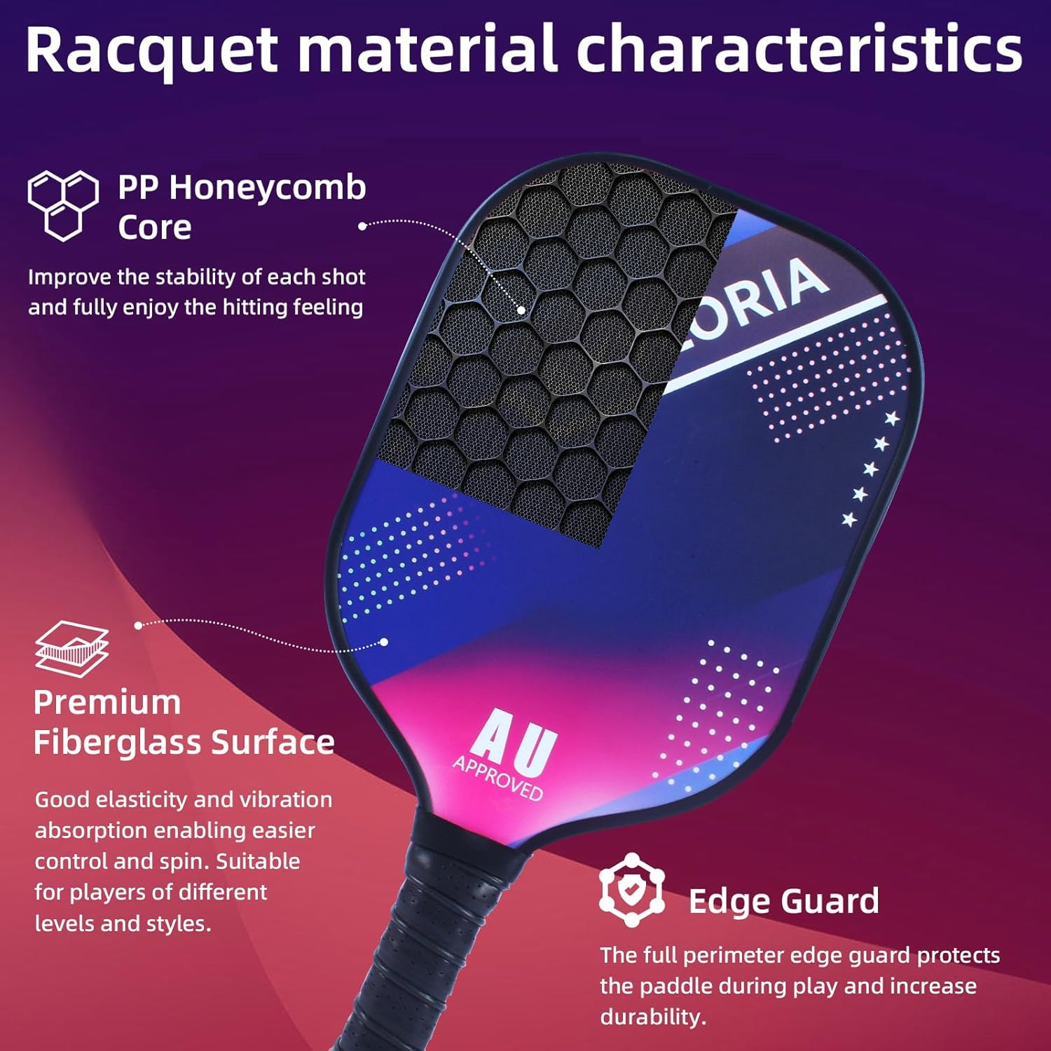 Pickleball Paddle, USAPA Approved Pickle Ball Paddles, Premium Fiberglass Face & Honeycomb Core, 7.8Oz Lightweight Pickleball Racket for Men/Women - Color A image number 2