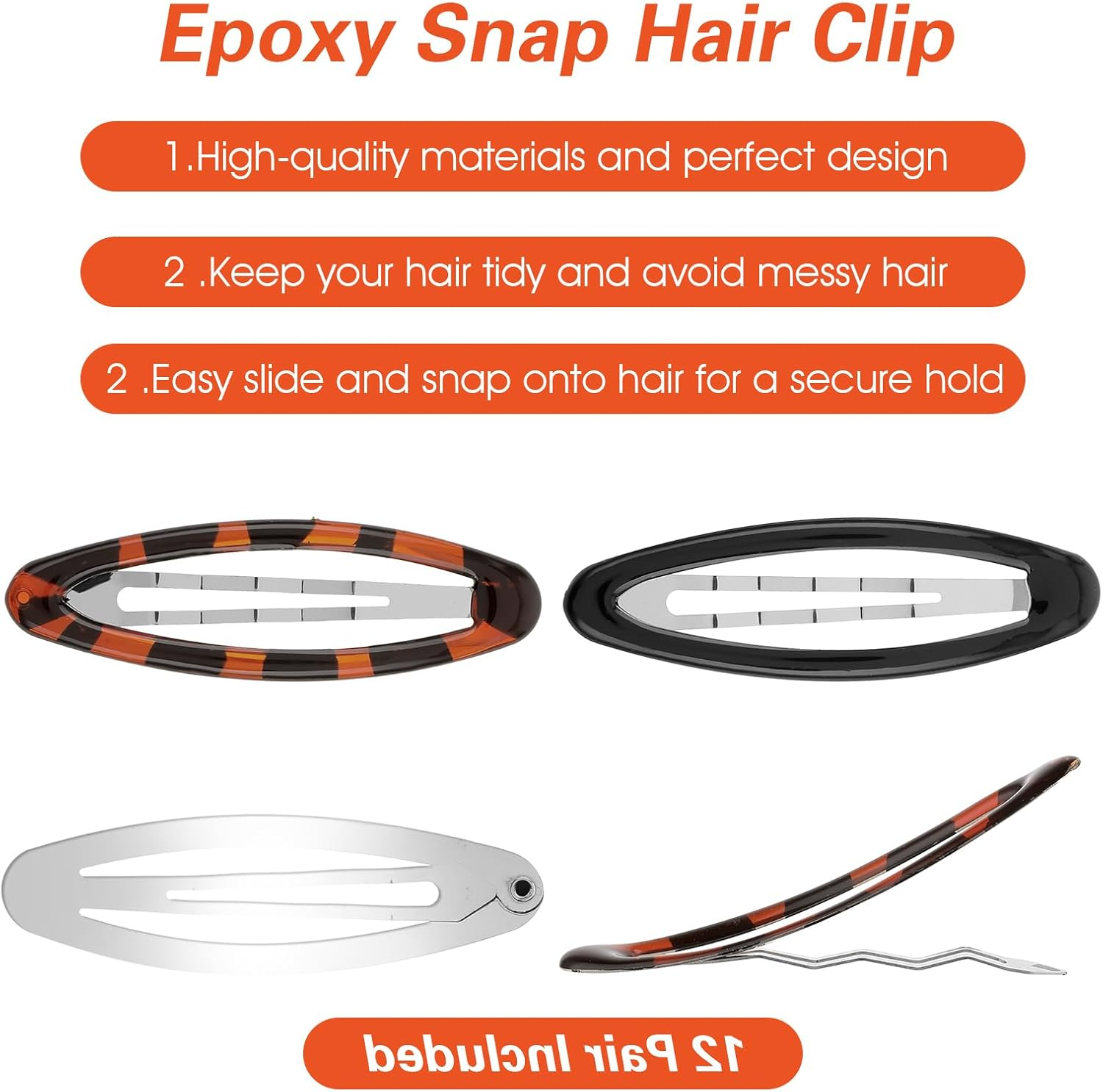 Barrettes for Women, 12 Pieces Oval Snap Hair Clip Vintage Flat Metal Tortoise Large Non-Slip Styling Clips for Women Girls Thick Fine Thin Hair image number 2