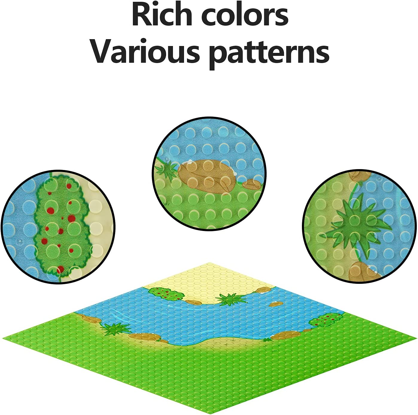 EKIND 2-Pack 10" X 10" Rainforest Base Brick Plate Compatible for All Major Brands, Scenes Baseplates for River, Forest Garden, Tropical Treehouse Scenery and More Building Blocks Kids Toy (2 Curve) image number 2