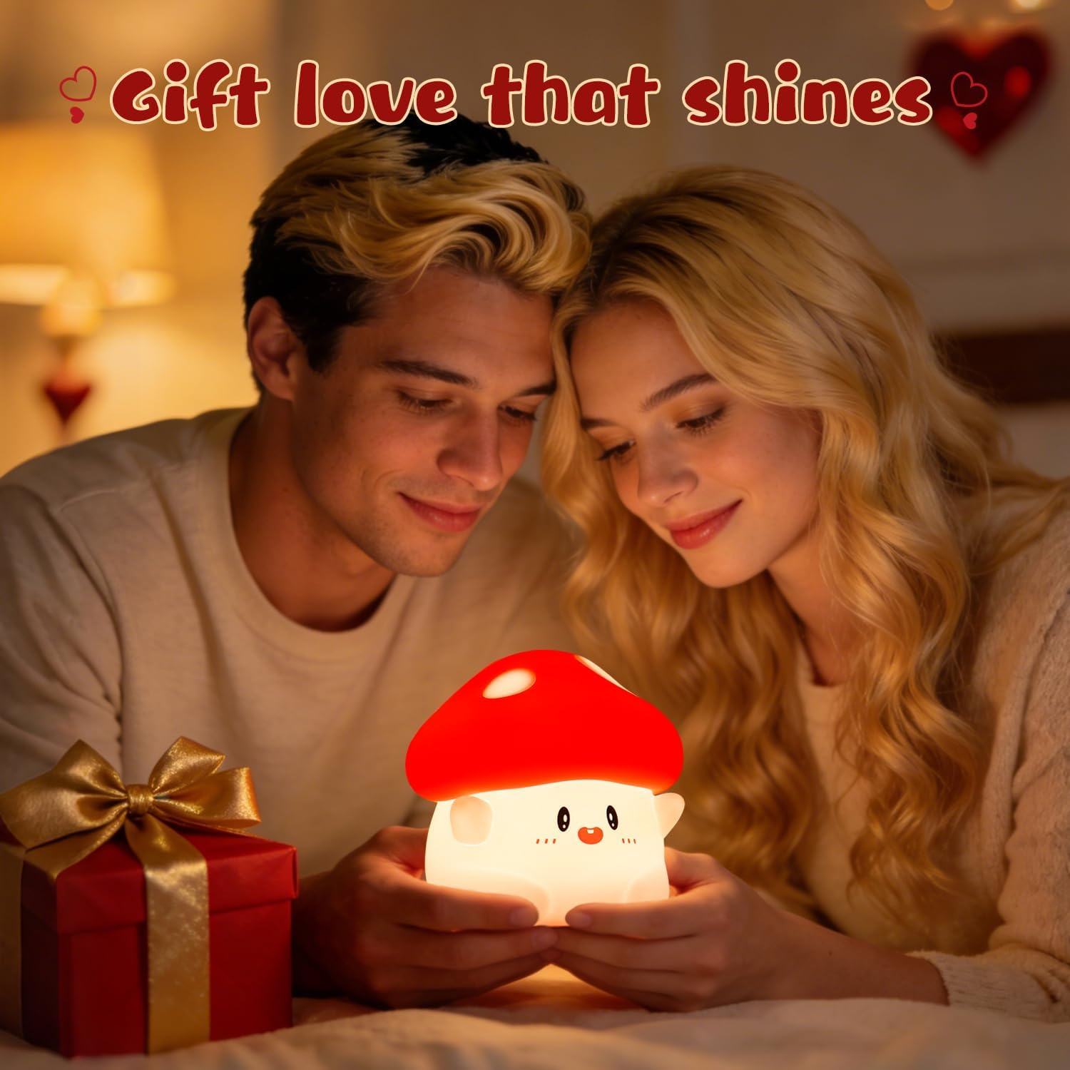 Mushroom Night Light, Cute LED Squishy Night Lamp, 2 Levels Dimmable, Rechargeable, Timer, White Silicone - White image number 5