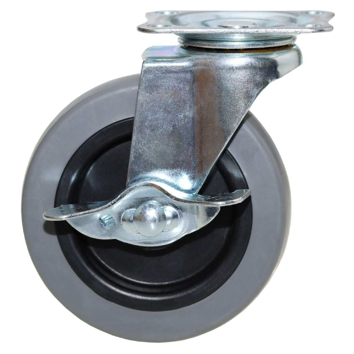 DICASAL Top Plate Casters 4 Inch Side Brake Wheels Durable Heavy Duty Casters Wear Resistant TPR Material Swivel Wheels Castors for Furniture Carts and DIY Tools 4 Pack image number 3