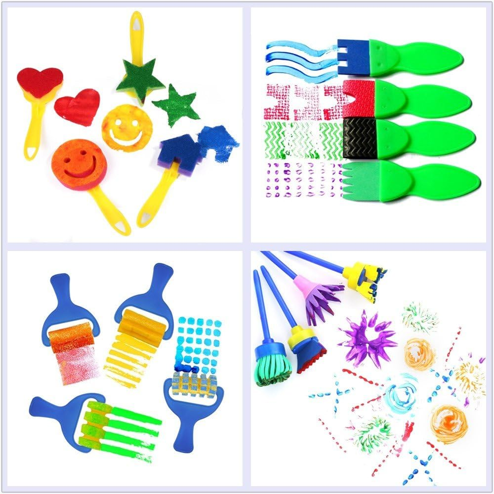 Lumsburry 54Pcs Kids Art & Craft Early Learning Painting Sponges Stamper Mini Paint Brushes Kit with 26 English Alphabets Drawing Tools (Brushes Only) image number 5