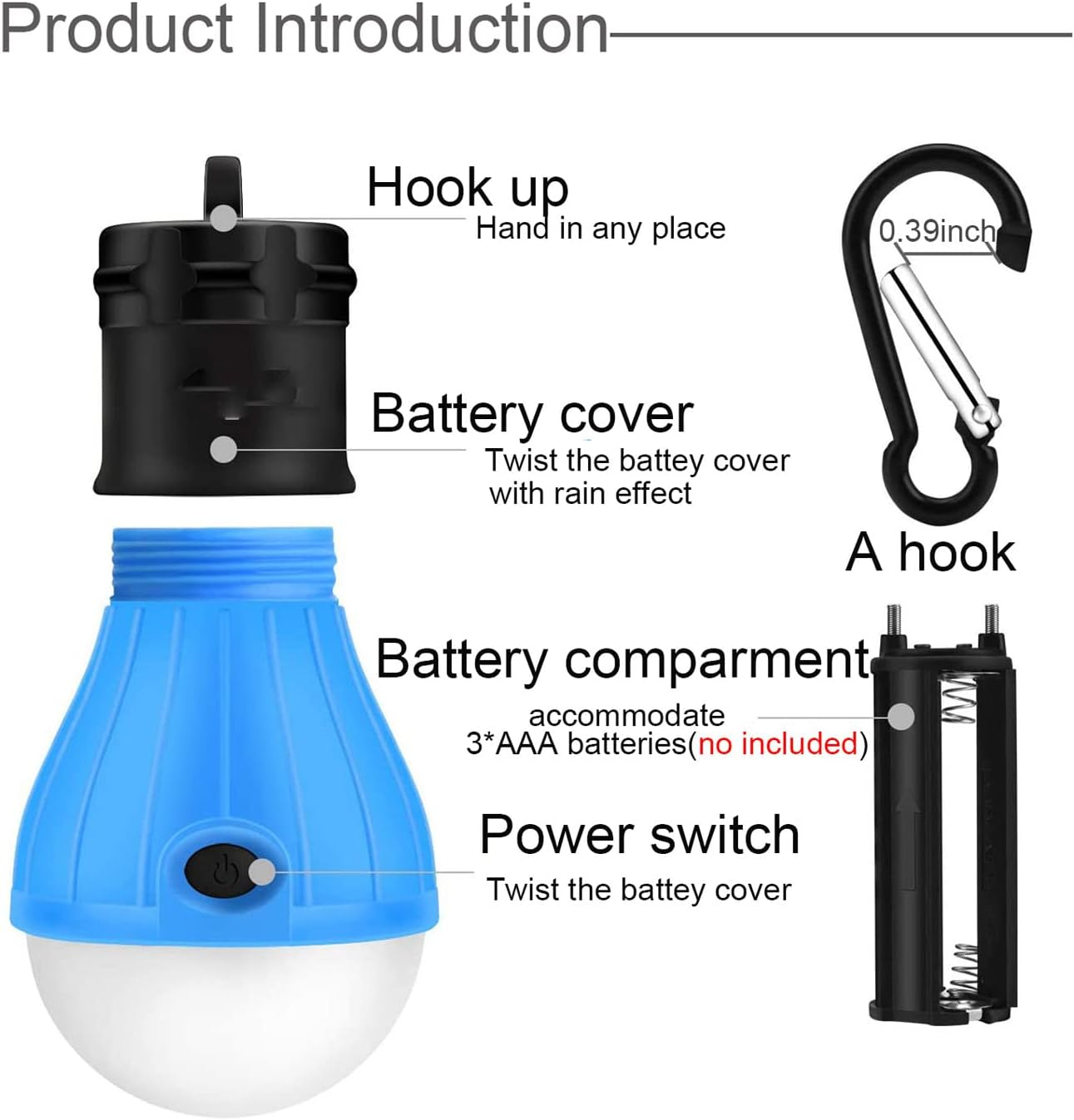 LED Tent Light 4-Pack Clip Hook Hurricane Emergency Lights LED Camping Light Bulb Camping Tent Lamp Portable Lantern Bulb Camping Equipment for Camping, Hiking (Black) image number 5