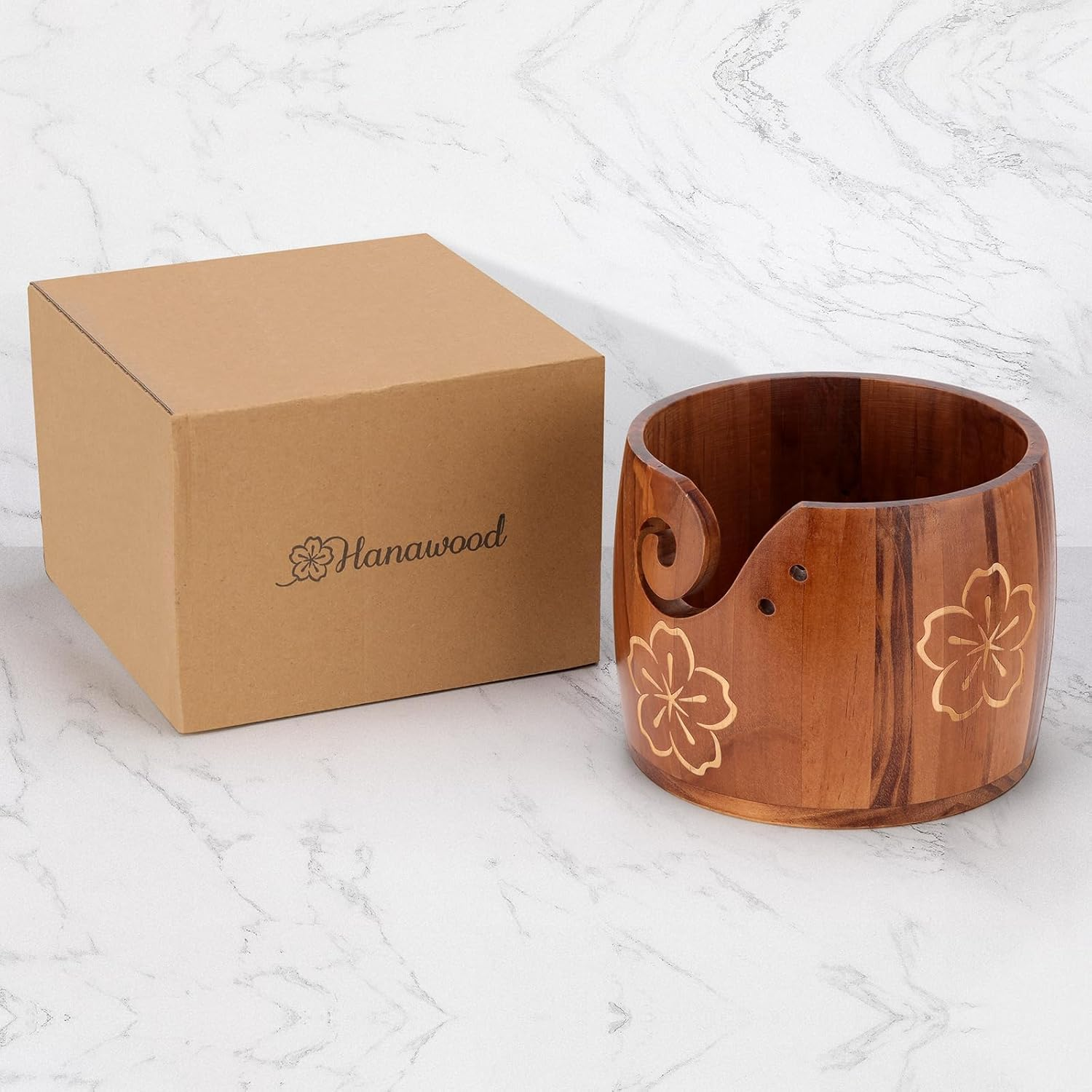 Yarn Bowl Large Size 5''X7'' Pine Wood Unique Design Crochet Bowl for Yarn Holder Knitting Crochet Macrame Craft Supplies, Gift for Knitting Lovers image number 4