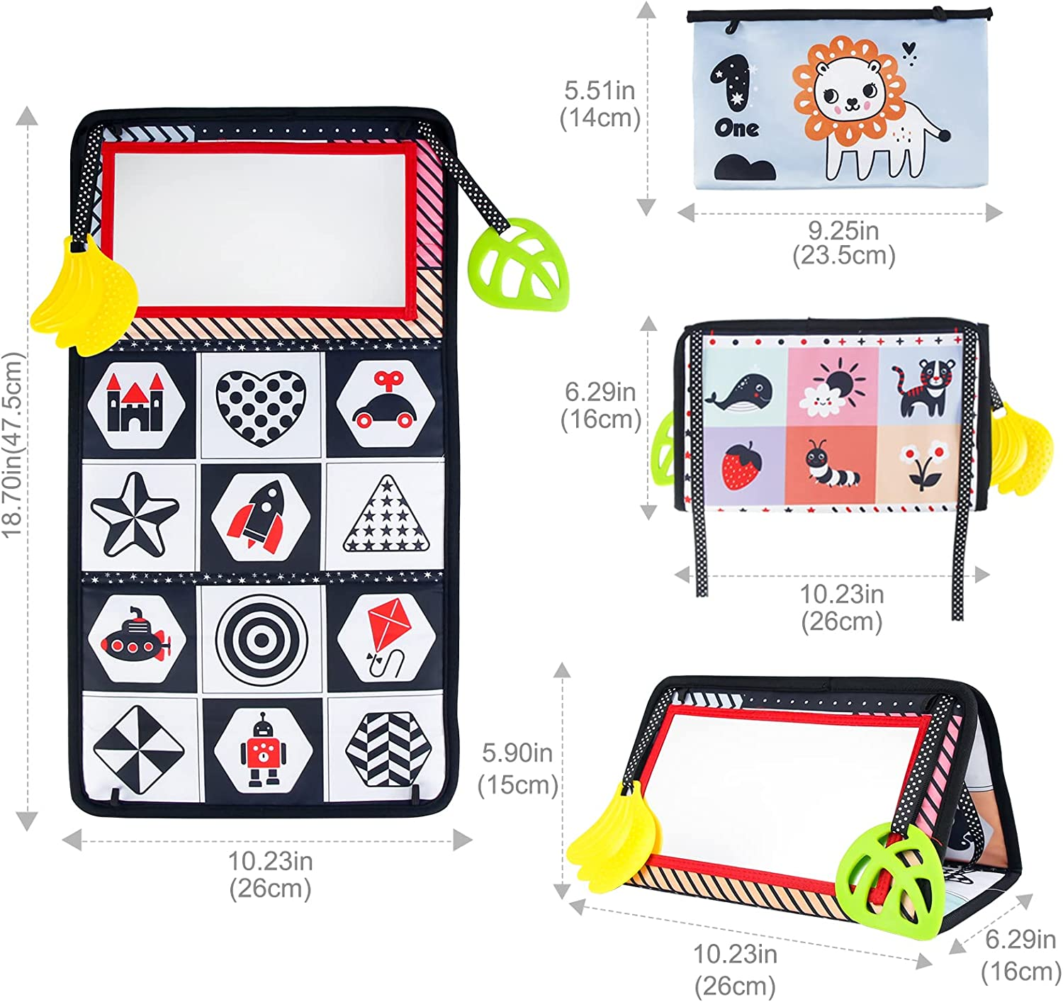 Hapavis Tummy Time Toys Cloth Books with Mirror Teethers Black and White High Contrast Early Educational Toy Graphic Series image number 5