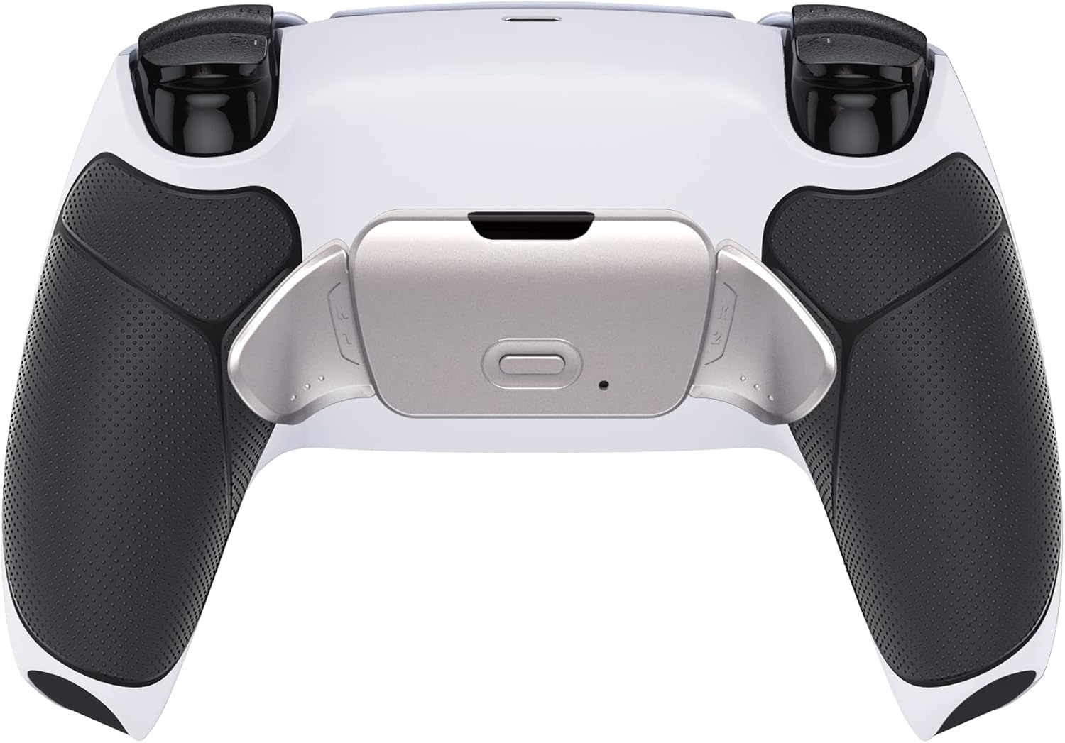 Extremerate Silver Real Metal Buttons RMB Rise V3 Remap Kit for PS5 Controller BDM-030 040 050, Black Rubberized Grip White Bottom Shell Upgraded Programable Back Buttons Set for PS5 Controller image number 1