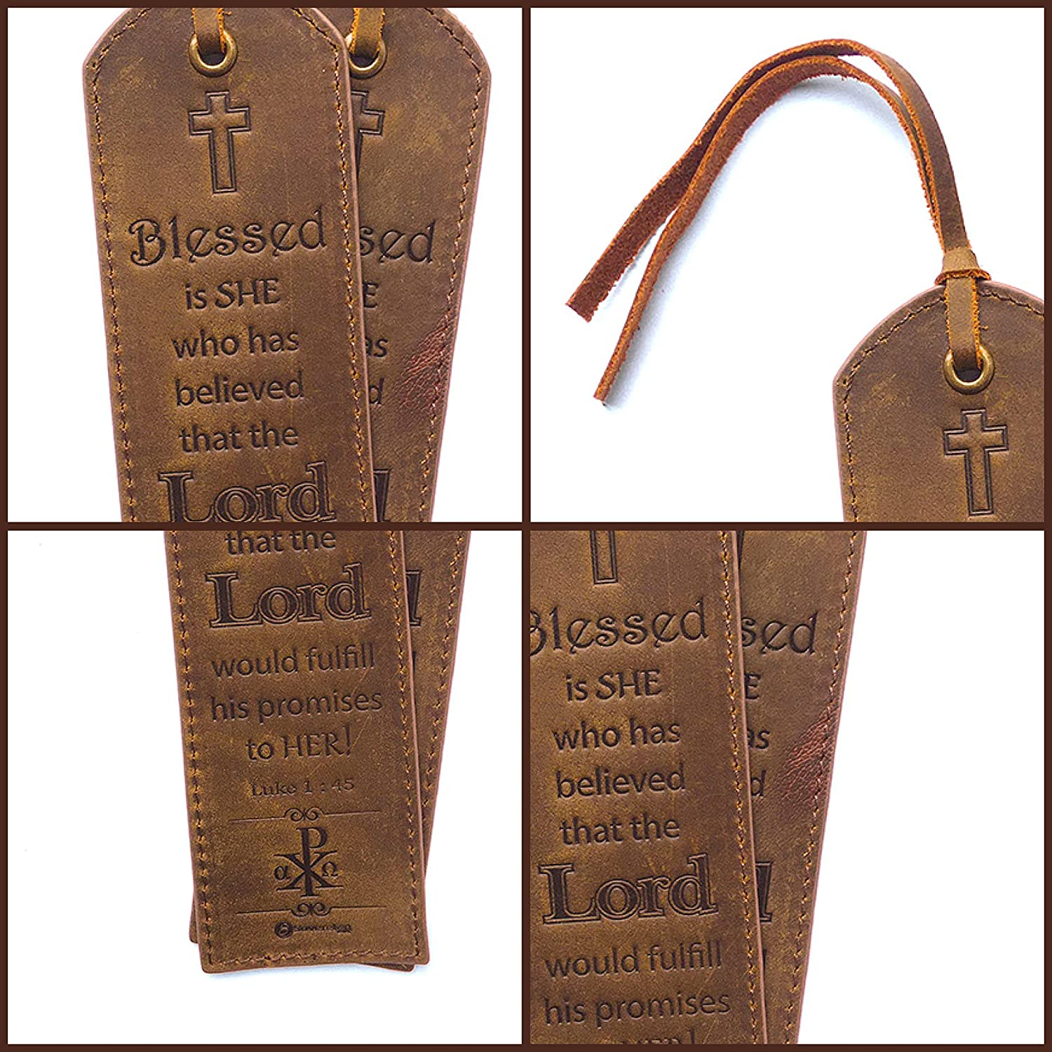 Leather Bible Bookmarks - 2 Leather Christian Bookmarks with Inspirational Bible Verse | Luke 1: 45 Blessed Is She | Perfect Religious Book Marker Gifts for Men, Women, Readers and Friends image number 3