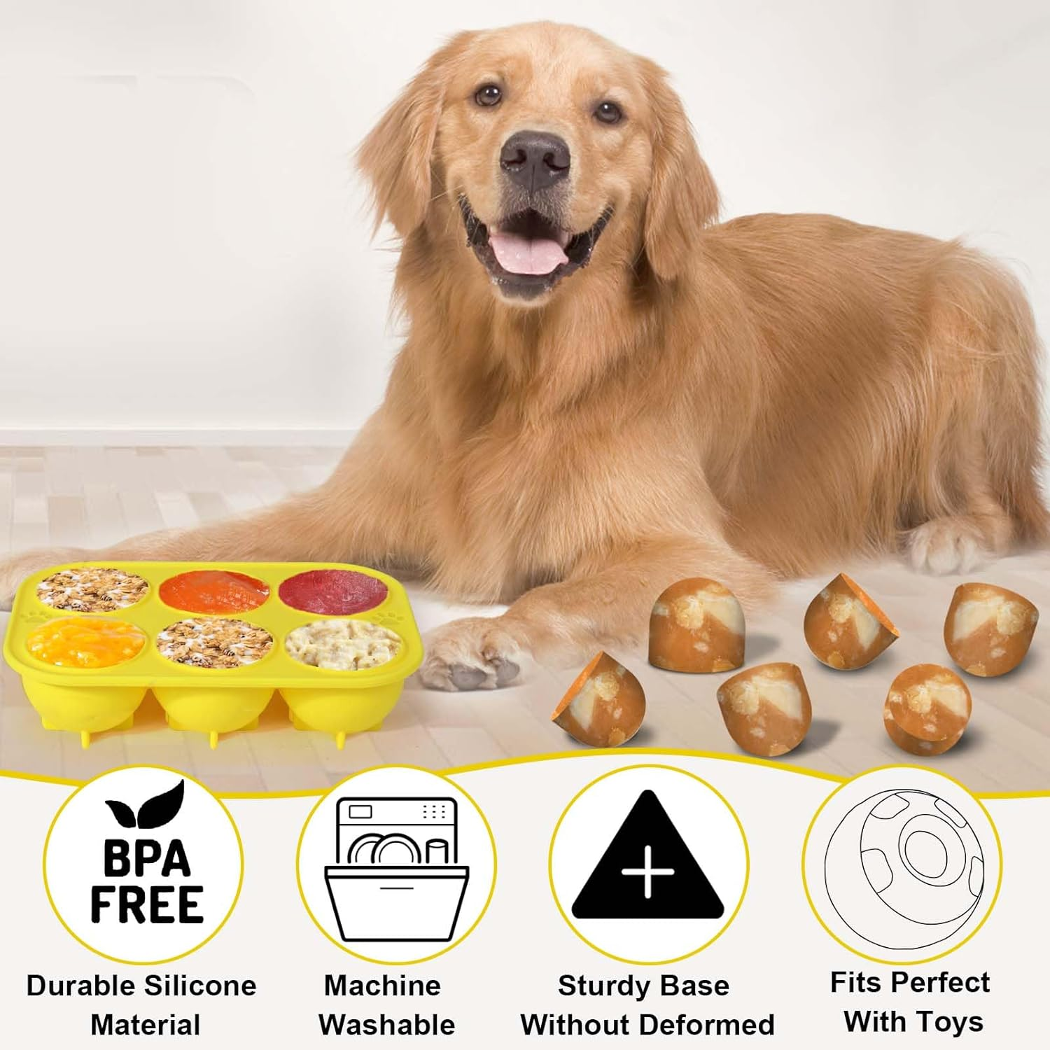 BABORUI 6 Cavities Silicone Dog Treat Molds for Woof Pupsicle & Power Chewer Pupsicle Large 25-75Lbs, Reusable Frozen Dog Treat Molds for Making Puppy Favorite Freeze Refill Ice Popsicle Treats (L) image number 2