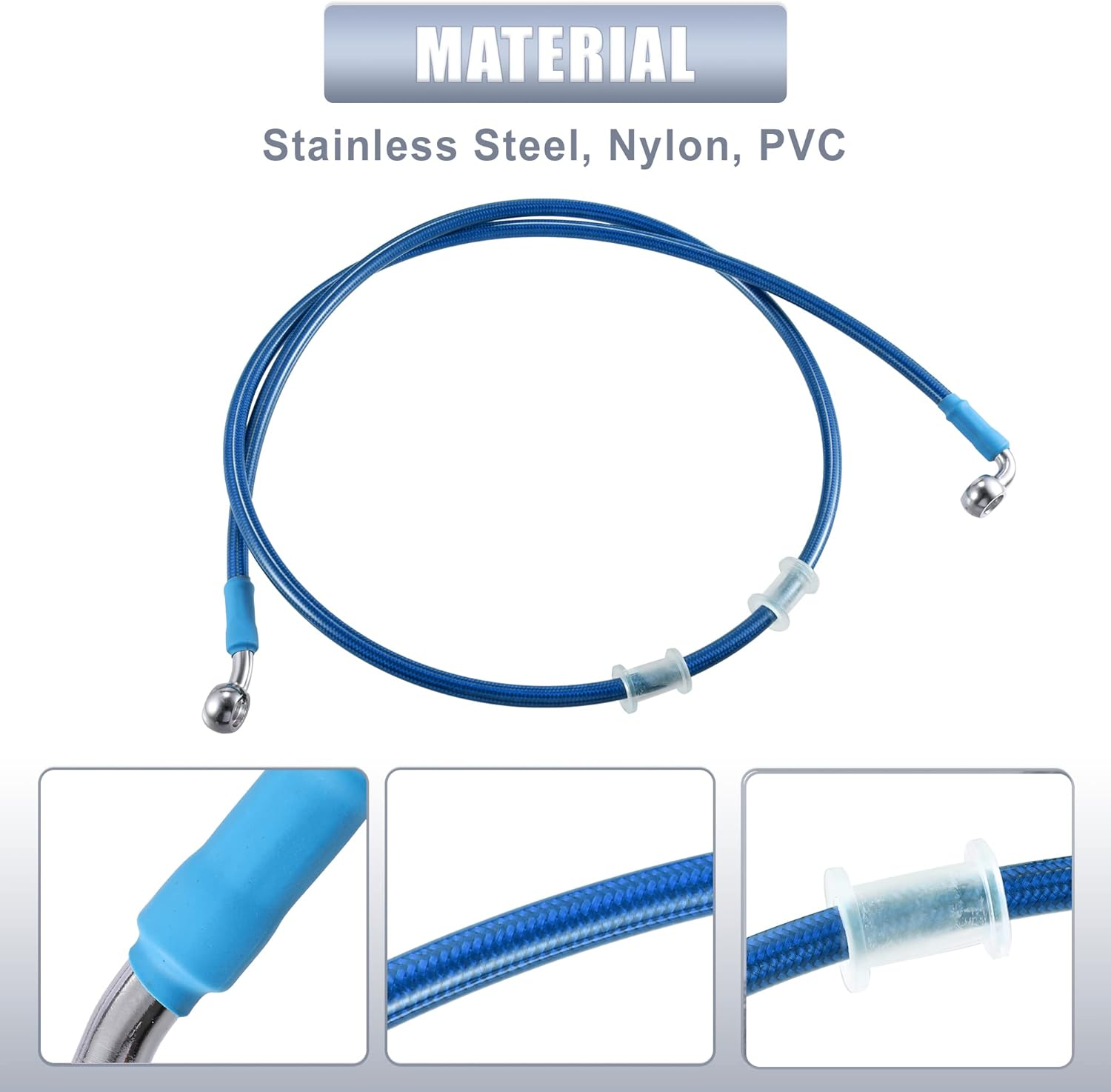 X AUTOHAUX 120Cm AN3 M10 Car Hydraulic Brake Line Oil Hose Pipe Fitting 28&deg; 90&deg; Stainless Steel for Car Motorcycle Dirt Racing Bike Blue image number 2