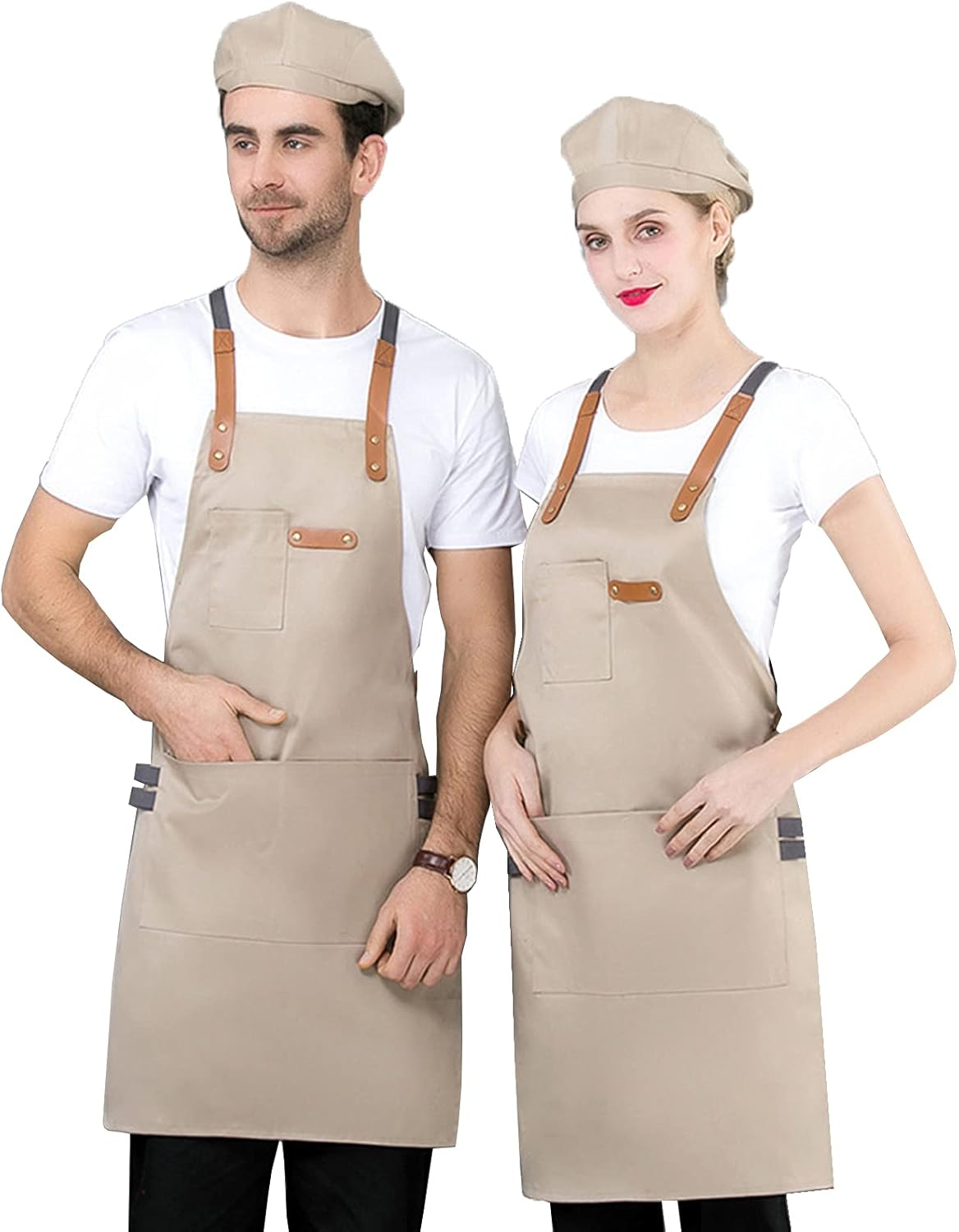 Yamibobo Denim Kitchen Apron, Chef Apron Cooking Apron Server Apron with Adjustable Straps and 3 Pockets for Women Men image number 2