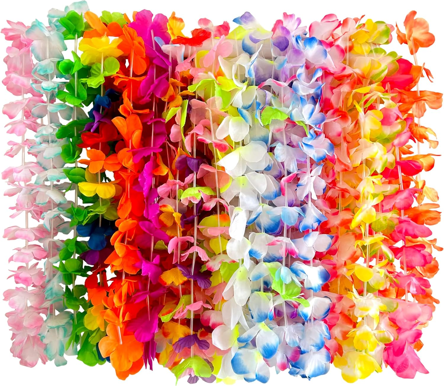 24 Pieces Hawaiian Leis Necklace Tropical Luau Hawaii Silk Flower Lei Party Favors for Adults Kids Birthday Summer Beach Wedding Favor image number 5