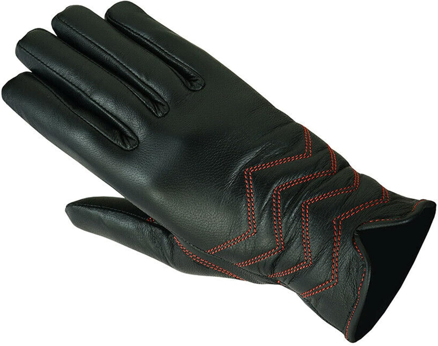 Leatherick Ladies Genuine Sheepskin Leather Gloves - Soft Liner Motorcycle Black Gloves with Red Threaded Double Stitching for Travel and Riding