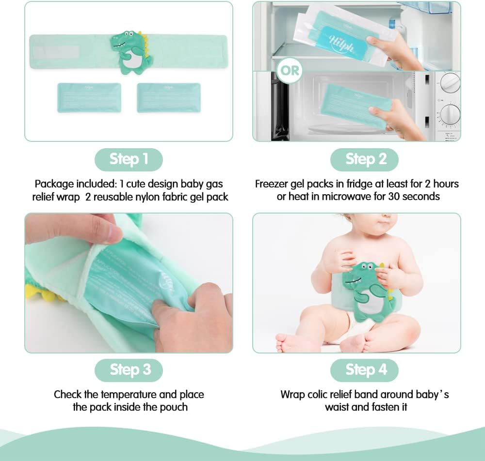 Hilph&reg; Baby Colic, Gas and Upset Stomach Relief, Baby Heated Tummy Wrap, Natural Relief for Babies and Toddlers with Soothing Warmth - Green - Yellow image number 2
