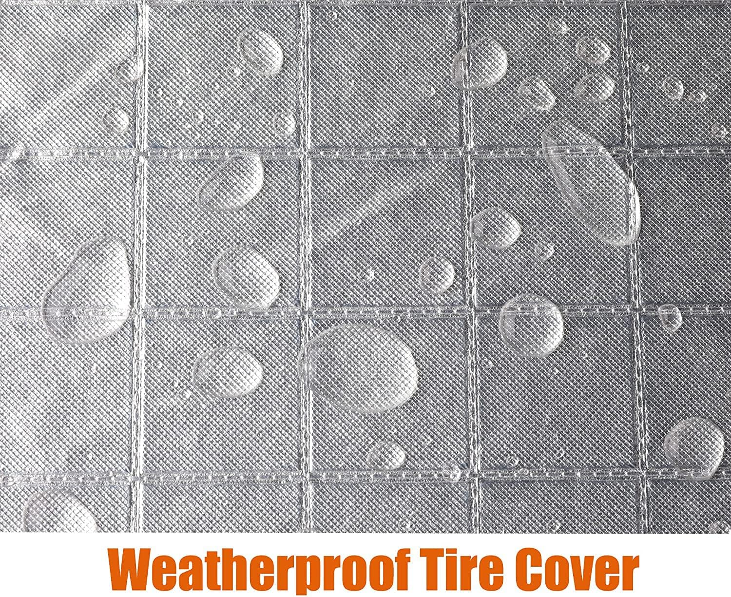 Tire Covers,4Pcs Tire Cover Waterproof Dustproof Aluminum Film Anti‑Uv Tyre Spare Wheel Protector with Hooks for Car RV SUV Truck Trailer,Fit 30-32 Inch Tire Diameter/Silver image number 6