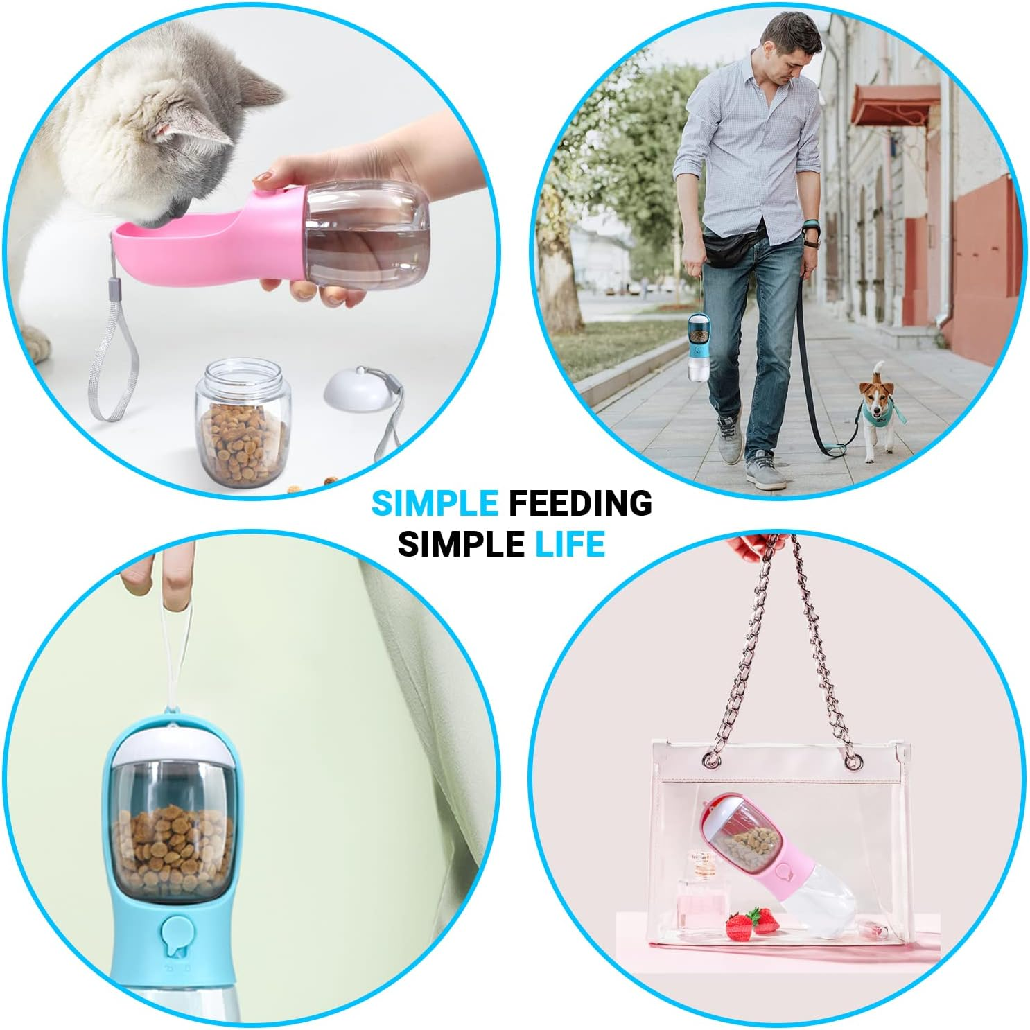 Dog Water Bottle, Portable Pet Water Bottle with Food Container, Outdoor Portable Water Dispenser for Cat, Rabbit, Puppy and Other Pets for Walking, Hiking, Travel (Blue, 550Ml+100G) image number 4