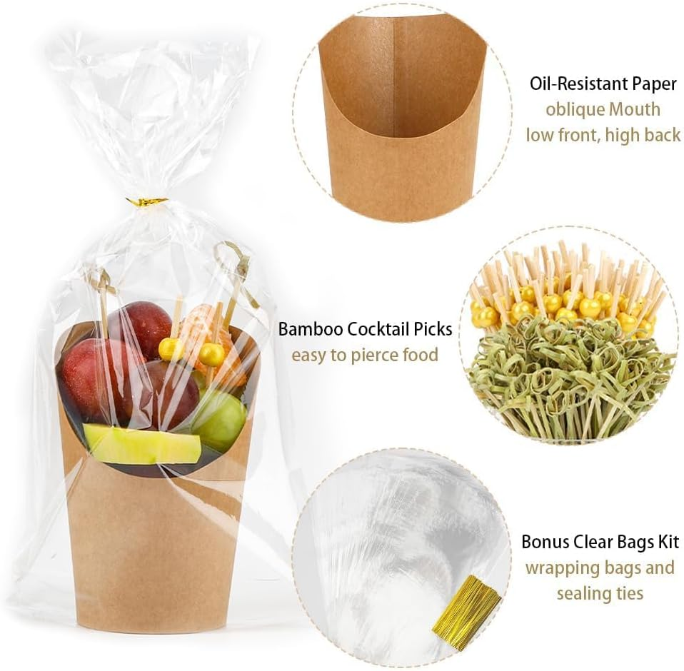 Valentines Day Decorations Charcuterie Cups with Sticks 60 Sets 12Oz French Fry Cups with Cocktail Picks Charcuterie Boards Accessories Party Supplies 60 Cups+200 Sticks+60 Bags+60 Labels image number 5