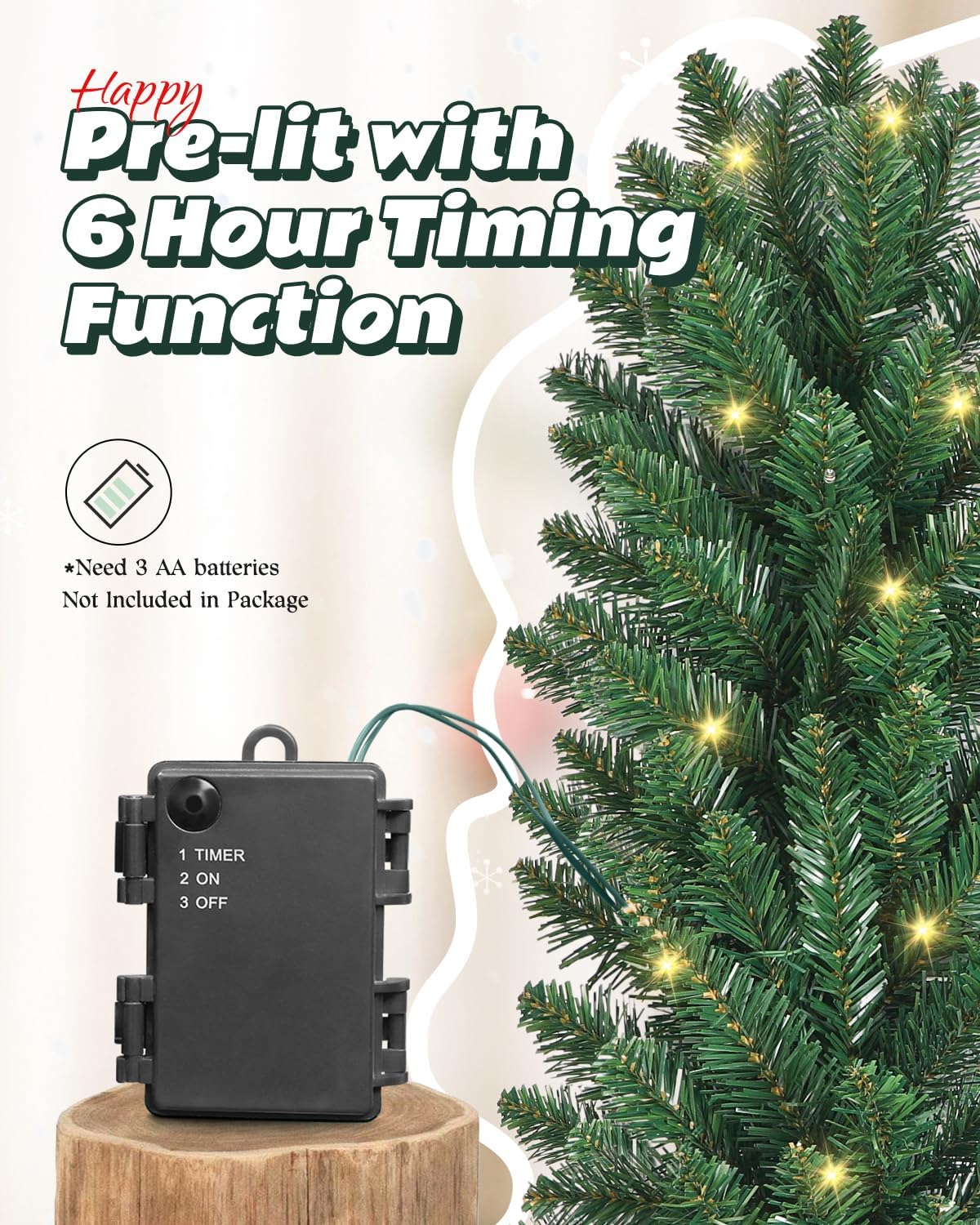 9Ft Christmas Garland with LED Lights Battery Operated, Prelit Xmas Garland for Mantle, Fireplace, Stairs Railing, Artificial Christmas Garland Indoor and Outdoor Decorations image number 2