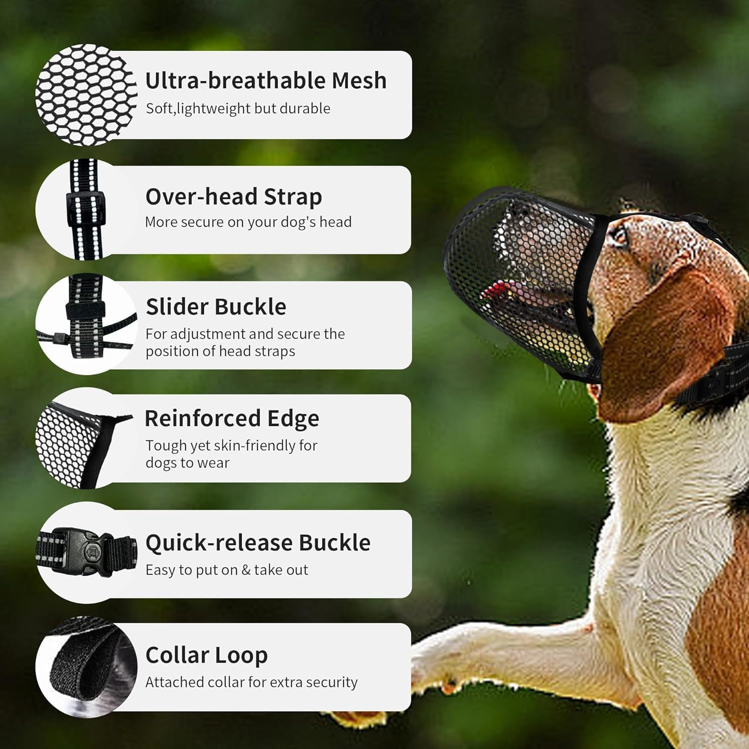 Dog Muzzle, Breathable Soft Muzzle for Extra Small Dogs to anti & Prevent Barking Biting Chewing, Reflective & Adjustable Basket Muzzle with Air Mesh for Dachshund (Black, S) image number 4