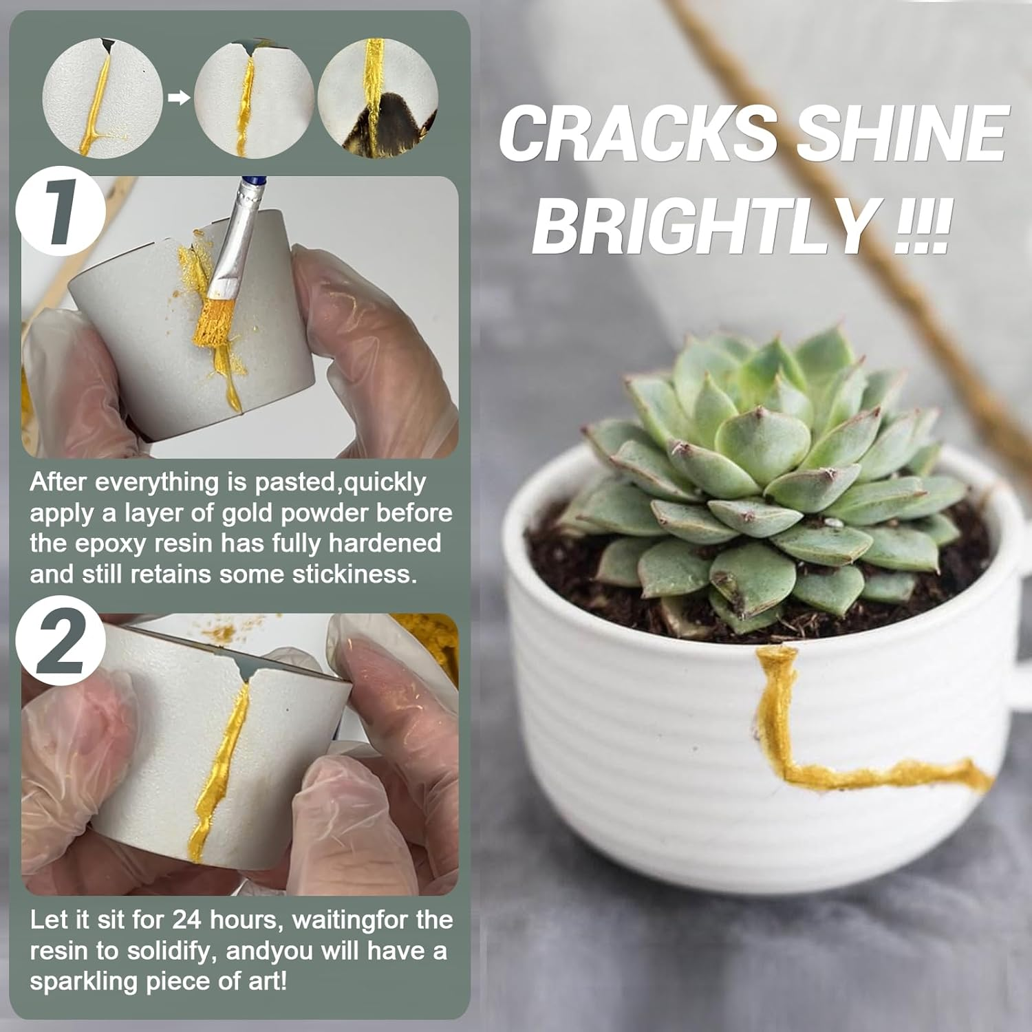Bio Kintsugi Repair Kit Gold Food Safety Repair Your Meaningful Pottery, Dishwasher Safety, Perfect for Beginners, Bring Japanese Art to Your Home image number 5