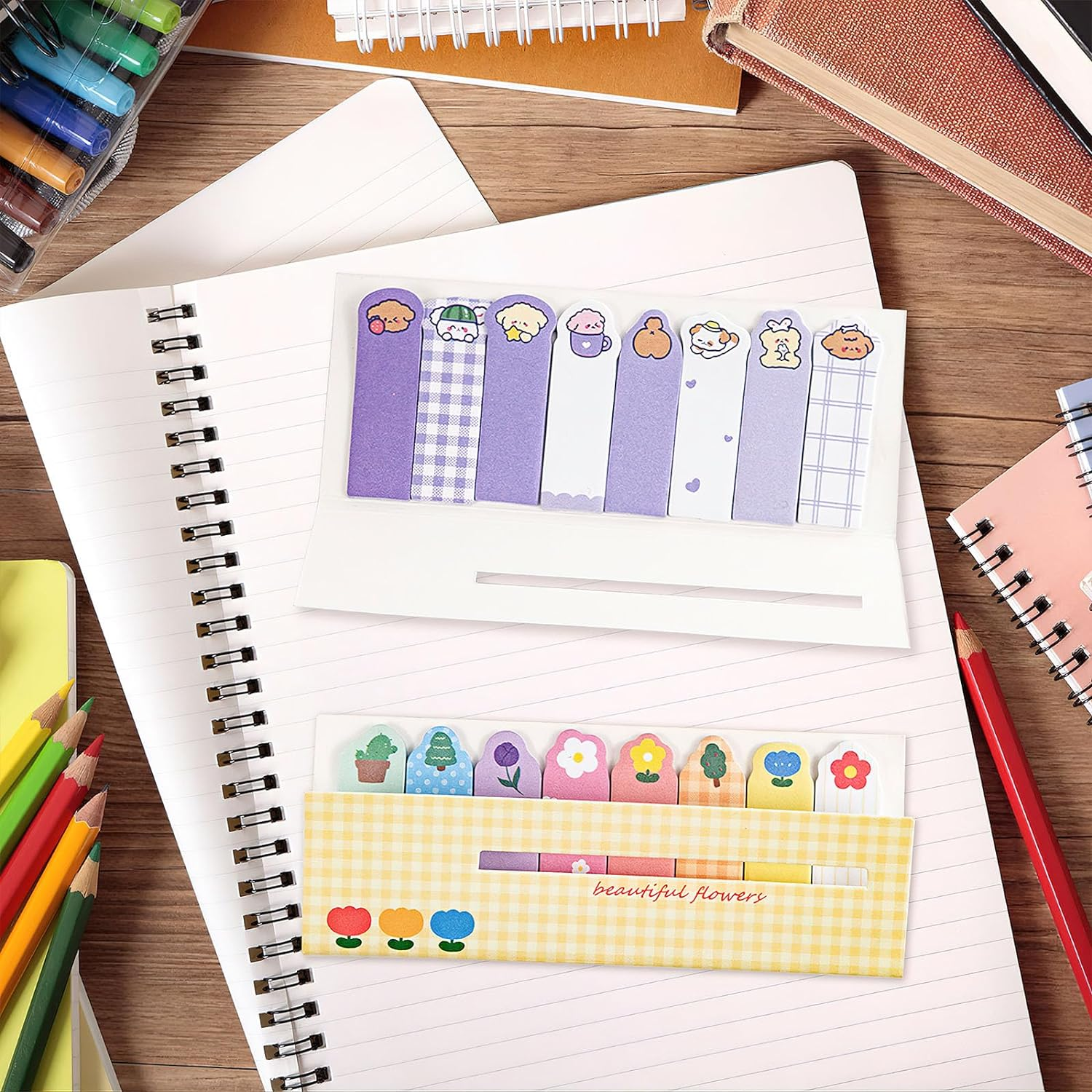 16 Pack Cute Sticky Notes, Animals Plant Foods Mini Self-Stick Index Tabs, 8 Styles Bookmarks Memo Pad Sticky Note for Office School, 1920 Sheets image number 1