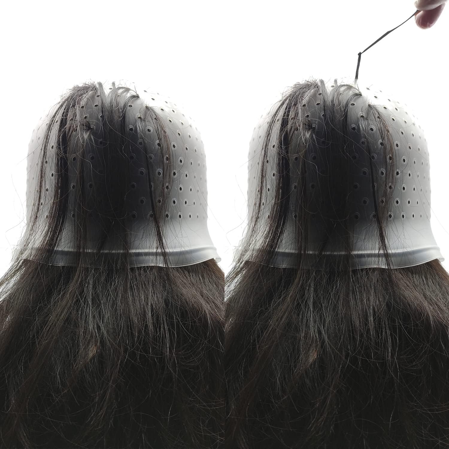 3 PCS Pre-Punched Hair Highlighting Cap with Hook Kit - Silicone Dyeing and Frosting Cap for DIY Highlights at Home Hair Salon - Reusable Barber Cap (White) image number 6