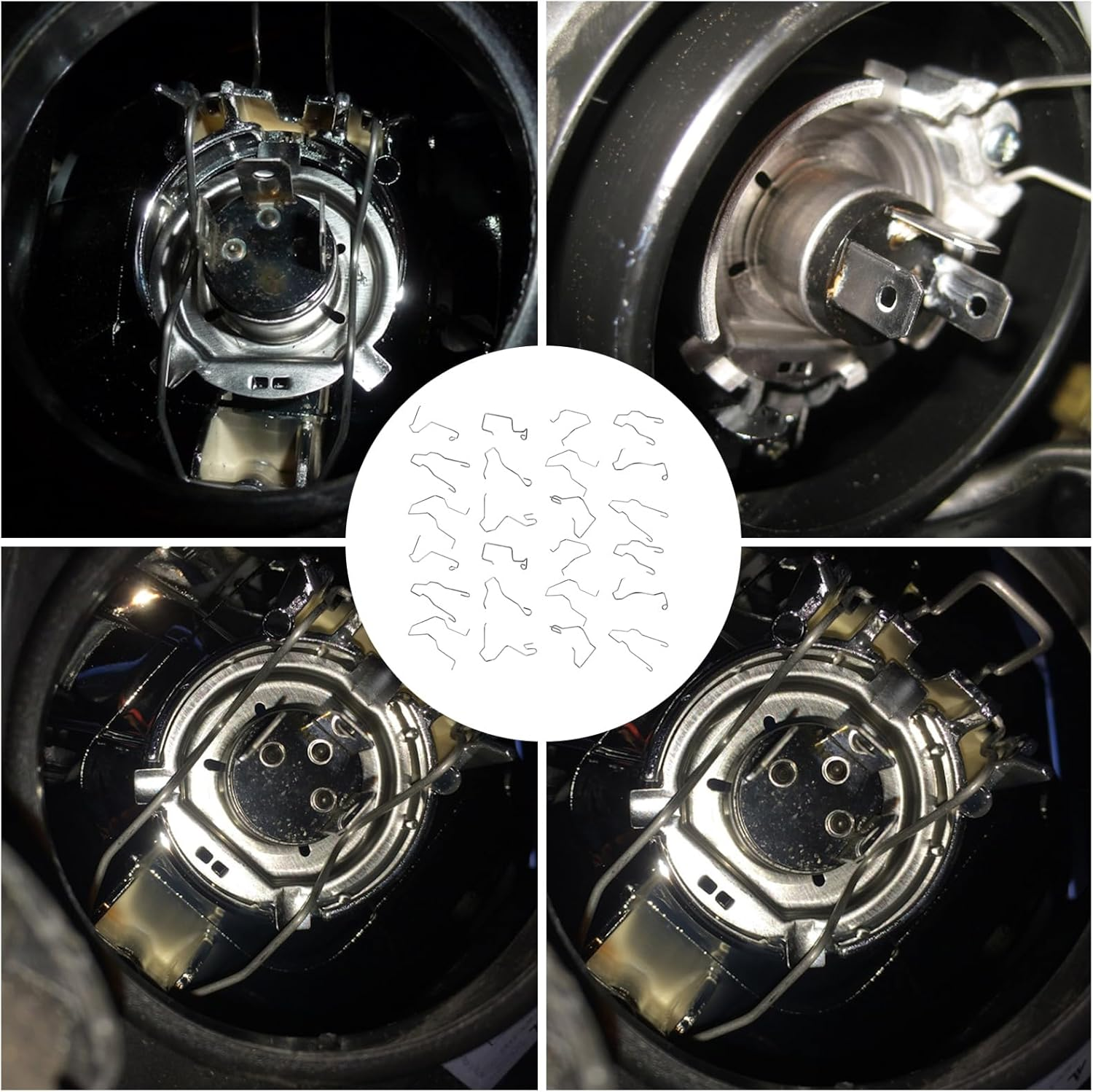 Gosknor 24Pcs Universal Headlight Bulb Retainer Spring Clips, 12 Styles, Stainless Steel, Steel Color, Car Headlight Headlamp Clamp, H1/H3/H4/H7 Bulb Holder image number 3