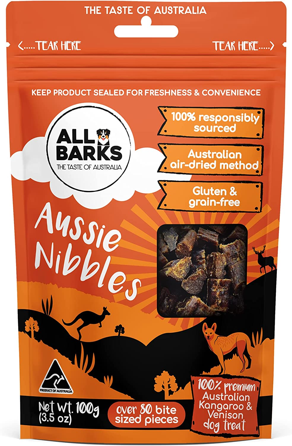 ALL BARKS Aussie Nibbles - 100% Aussie Venison and Kangaroo - Natural, Grain-Free, Australian Dog Treats - Snacks, Training or Rewards for Dogs - 100G image number 4