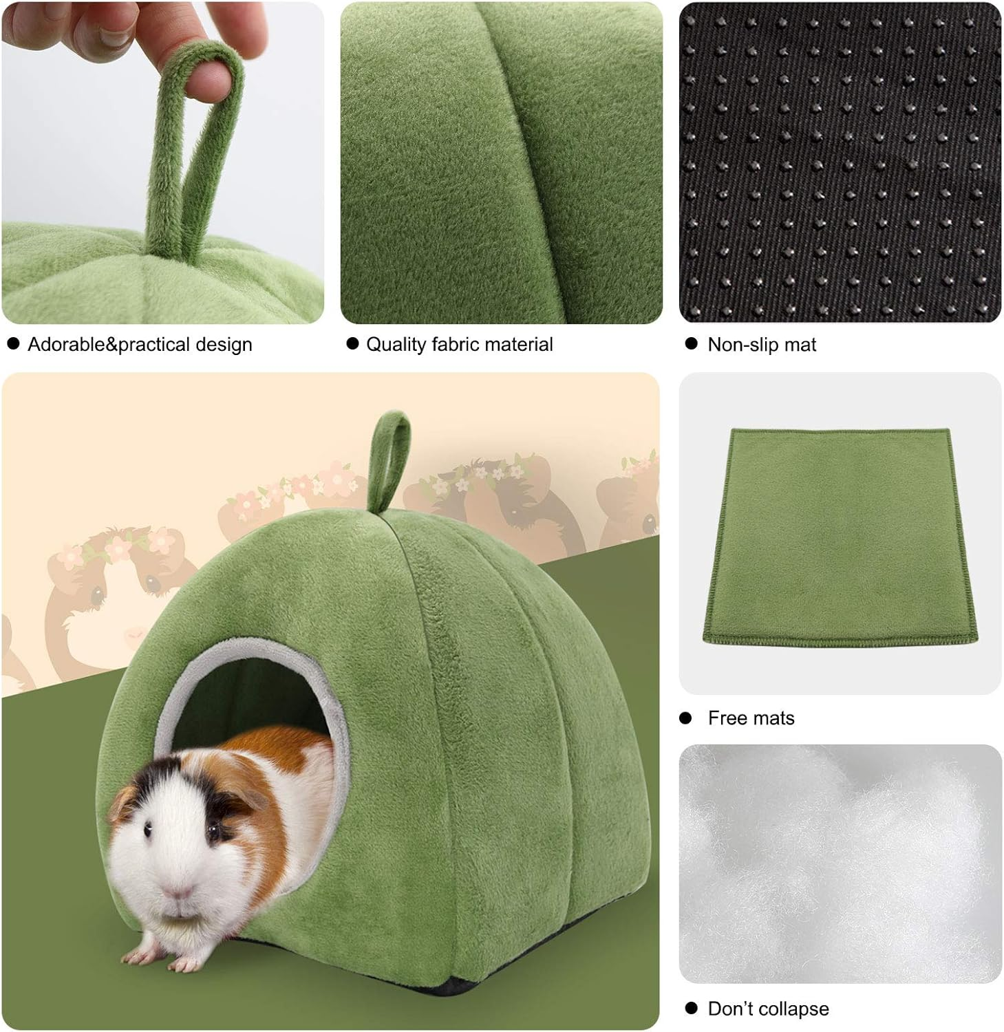 YUEPET Guinea Pig Bed 2 Pack - Washable Cage Accessories Small Animal Bed Hideout for Guinea Pig, Chinchilla, Hamsters, Hedgehog image number 6