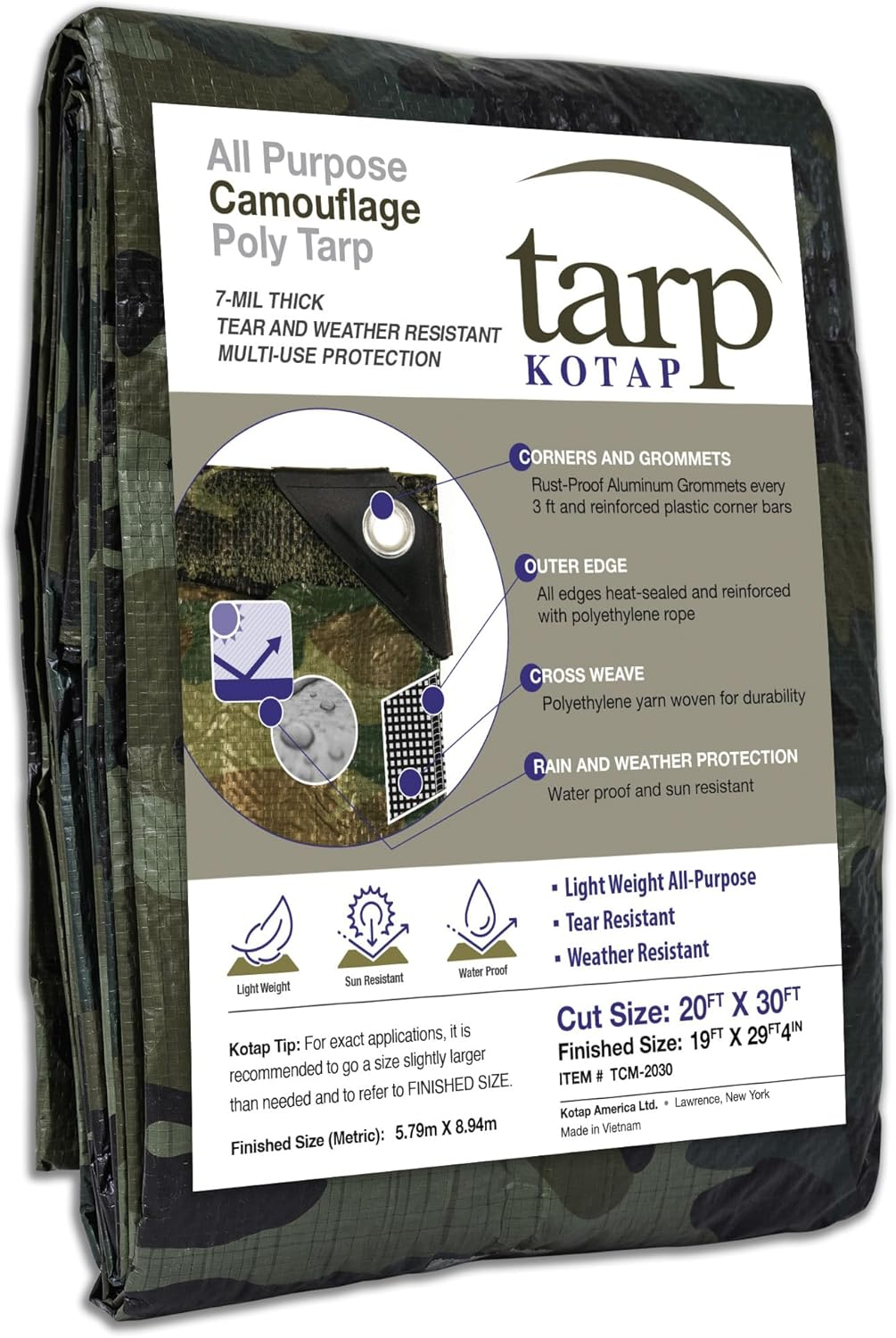 Kotap TCM-2030 Camouflage, Waterproof All-Purpose Multi-Use 7-Mil Poly Tarp, 20 X 30 Ft image number 3
