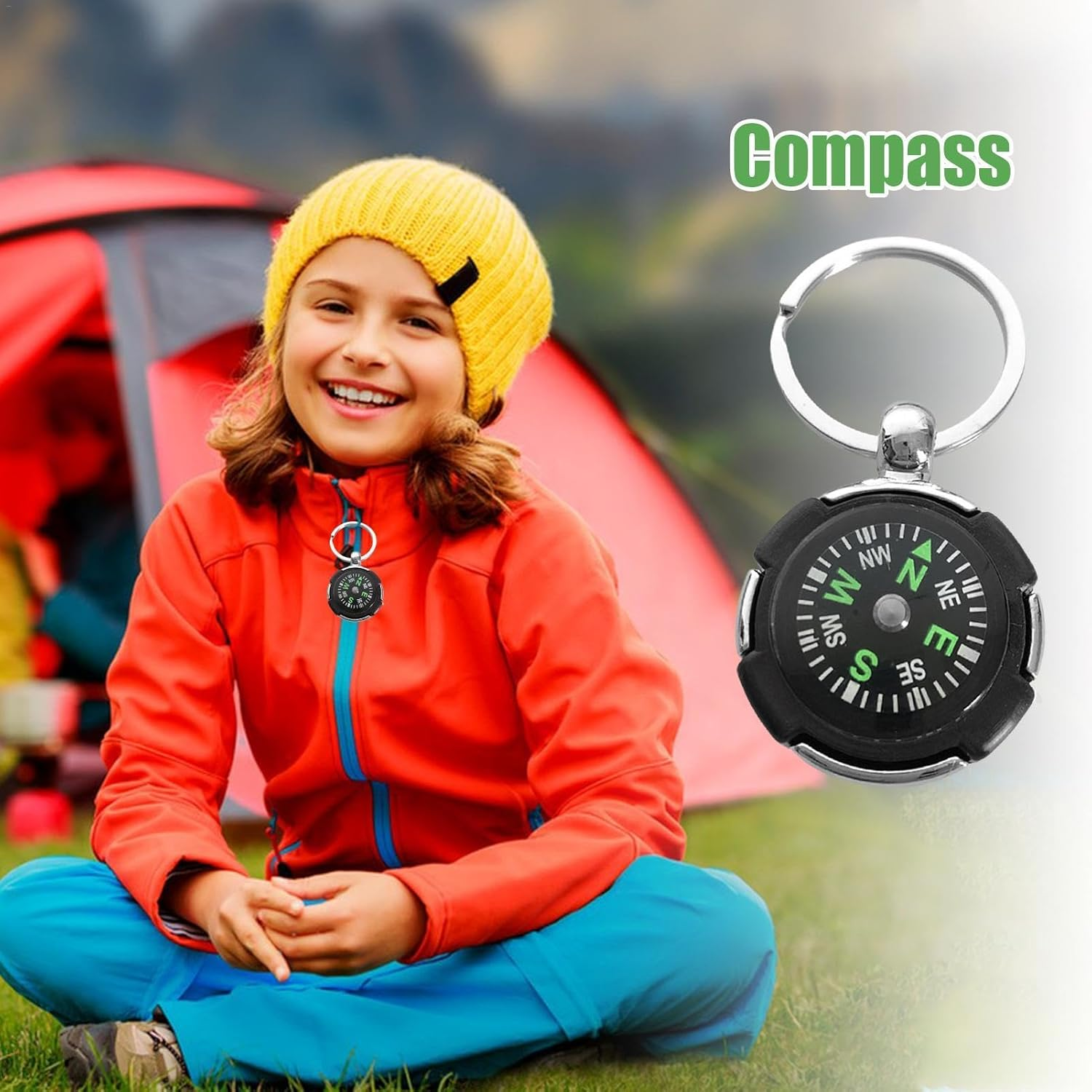 Compass Keychain - Camping Compass Keychain - Zinc Alloy Handheld Compass, Survival Gadget Navigation Equipment for Hiking Backpacking Fishing image number 4