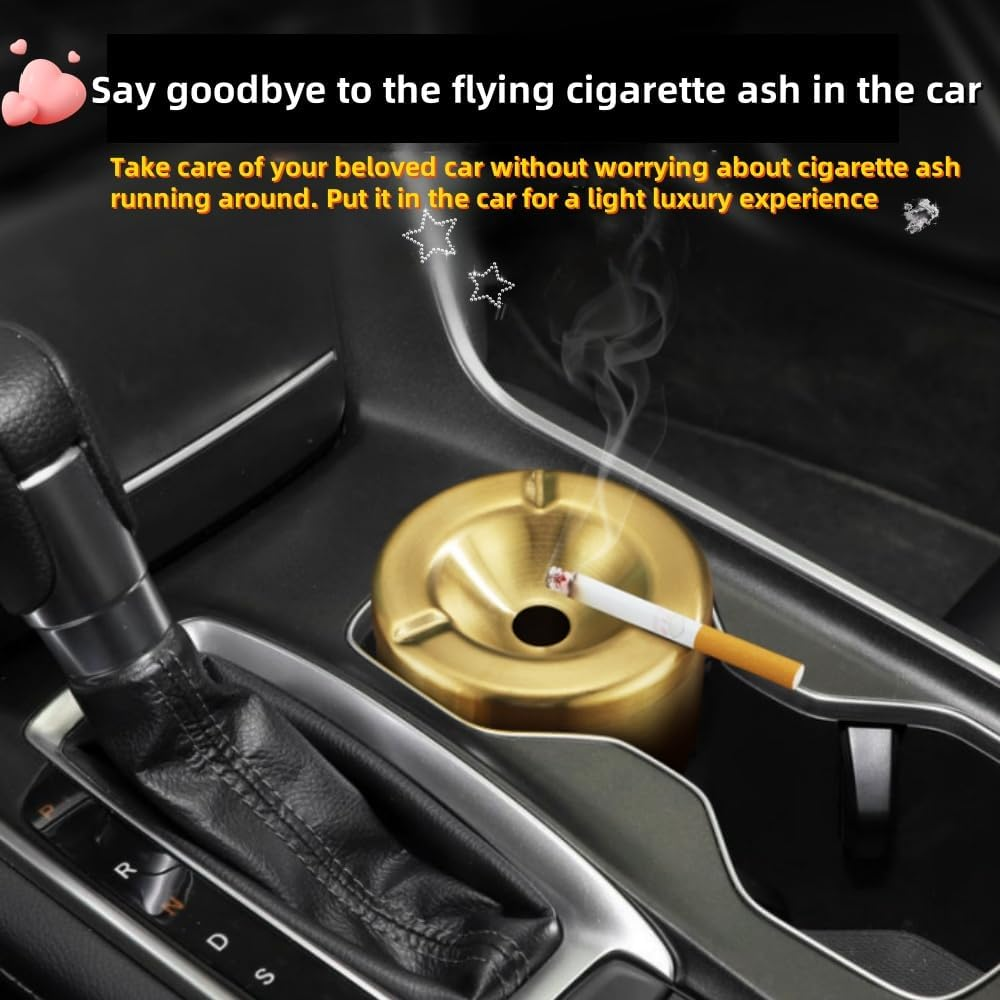 1 PCS Stainless Steel Windproof Ashtray Removable Lid - Indoor and Outdoor Use - Easy to Clean, Durable, Modern Design for Cigarettes and Cigars (Gold) image number 2