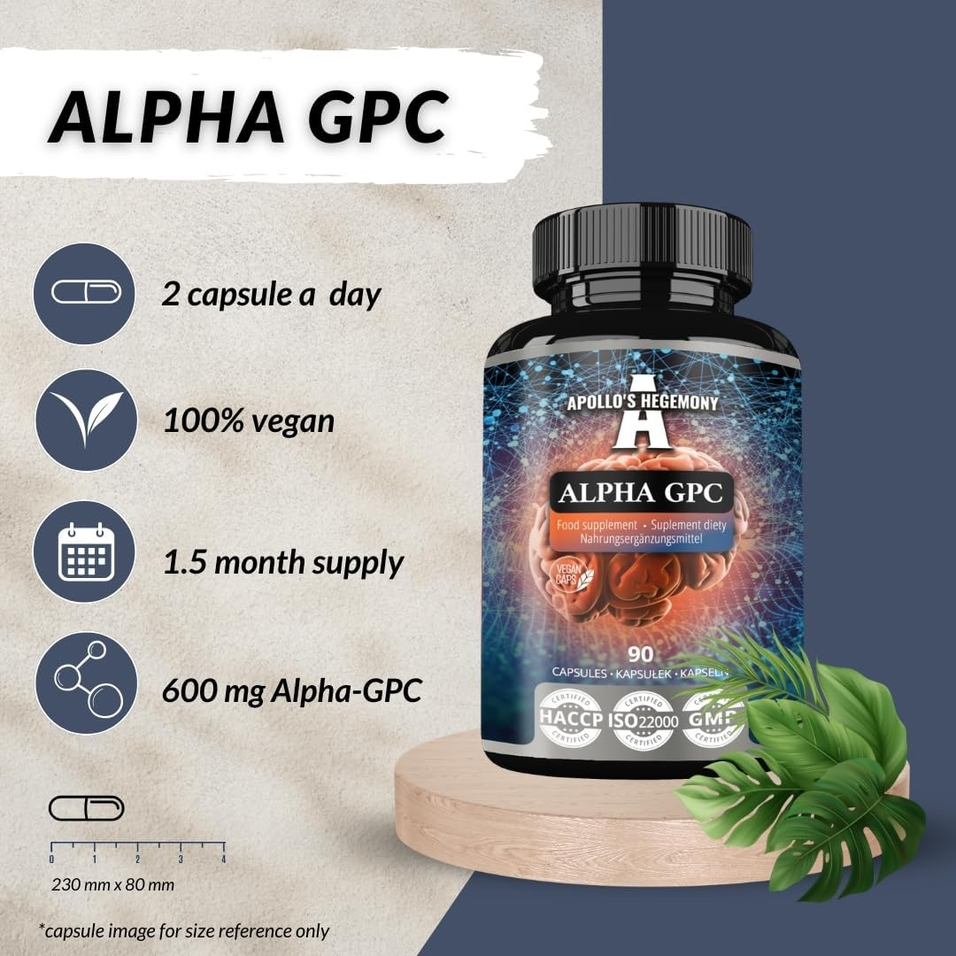 Alpha-Gpc 600Mg per Daily Dose - 90 Vegan Choline Capsules - 99% Choline Alfoscerate Dietary Supplement - Lipid Choline - Memory and Concentration Capsules - by Apollo'S Hegemony image number 2