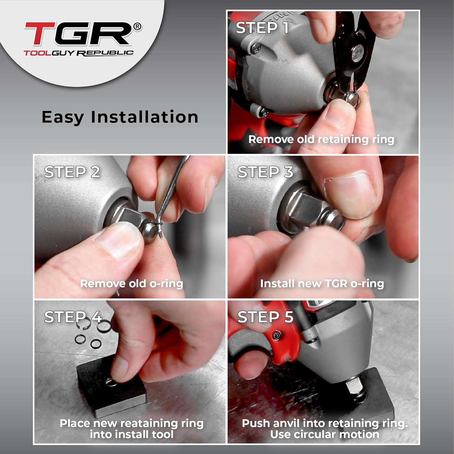 TOOLGUY REPUBLIC 3/8" Impact Retaining Ring Clip with O-Ring Fits Milwaukee Type Wrenches - 3 Sets image number 1