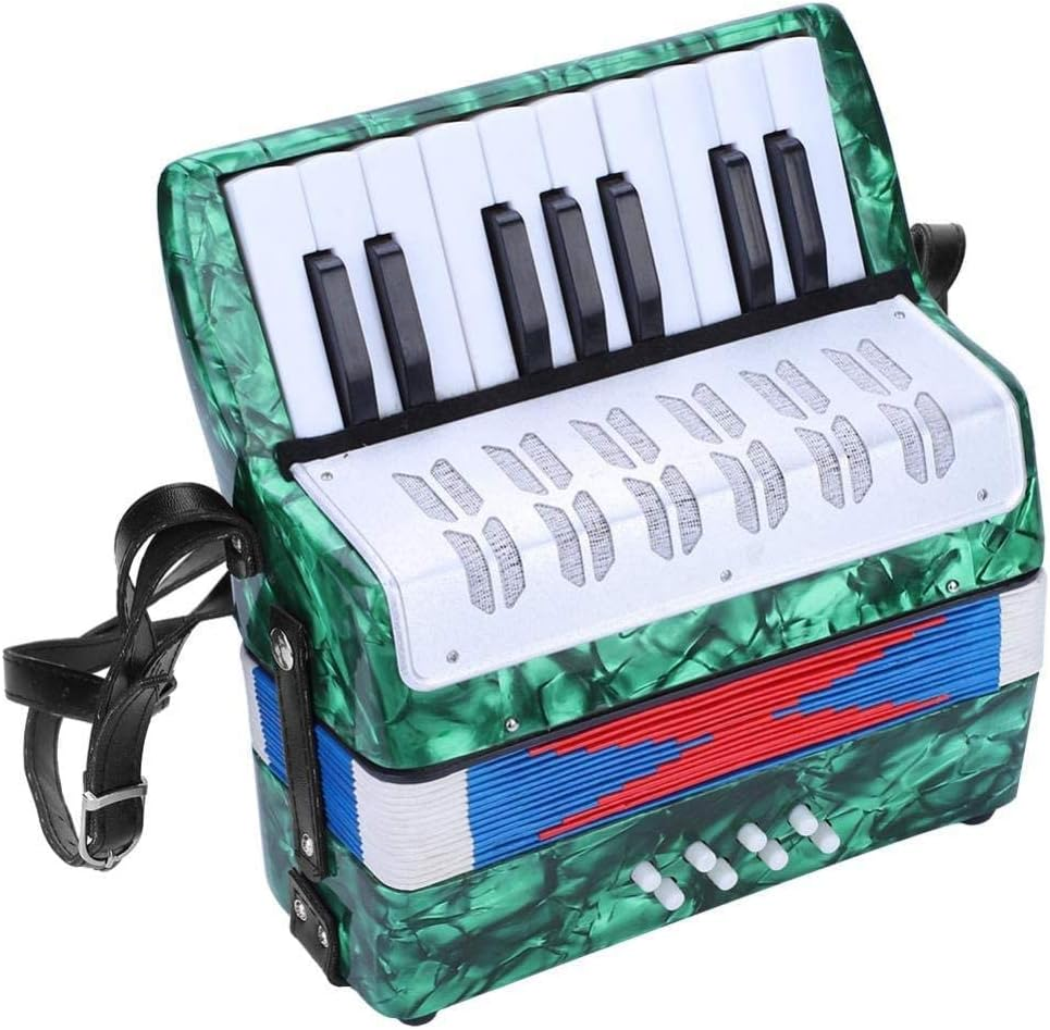 17 Keys 8 Bass Piano Celluloid Accordion, 4 Colors Portable Concertina with Side Adjustable Strap, Mini Musical Instrument Good for Beginners (Green)