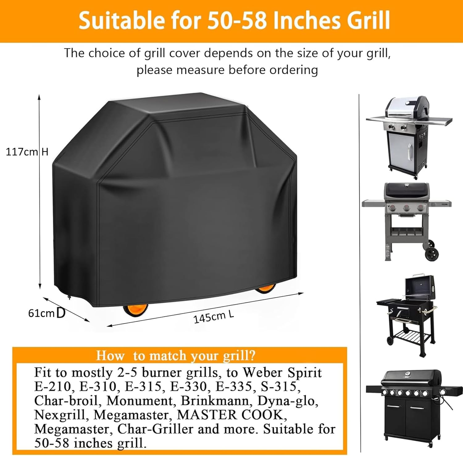 Universal Waterproof BBQ Grill Cover,Uv-Resistant Outdoor Barbecue Protector,Black,57 Inch image number 1