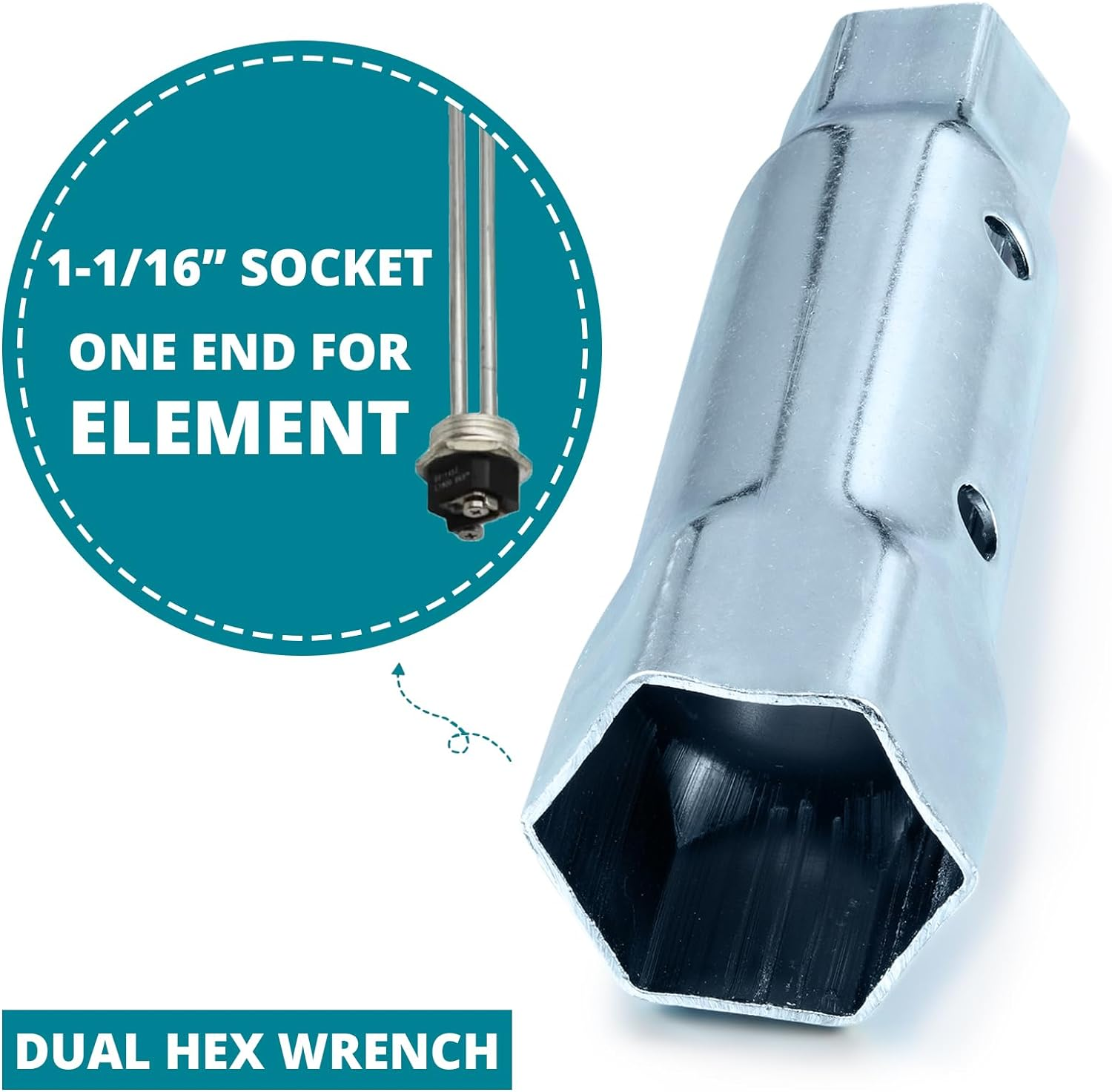 Dual Hex Wrench Removal Tool for Anode Rod and Water Heater Element, 1-1/16 in X 1-1/2 in X 6 In, Hex Socket for All Residential and RV Camper Travel Trailer Motorhome image number 2