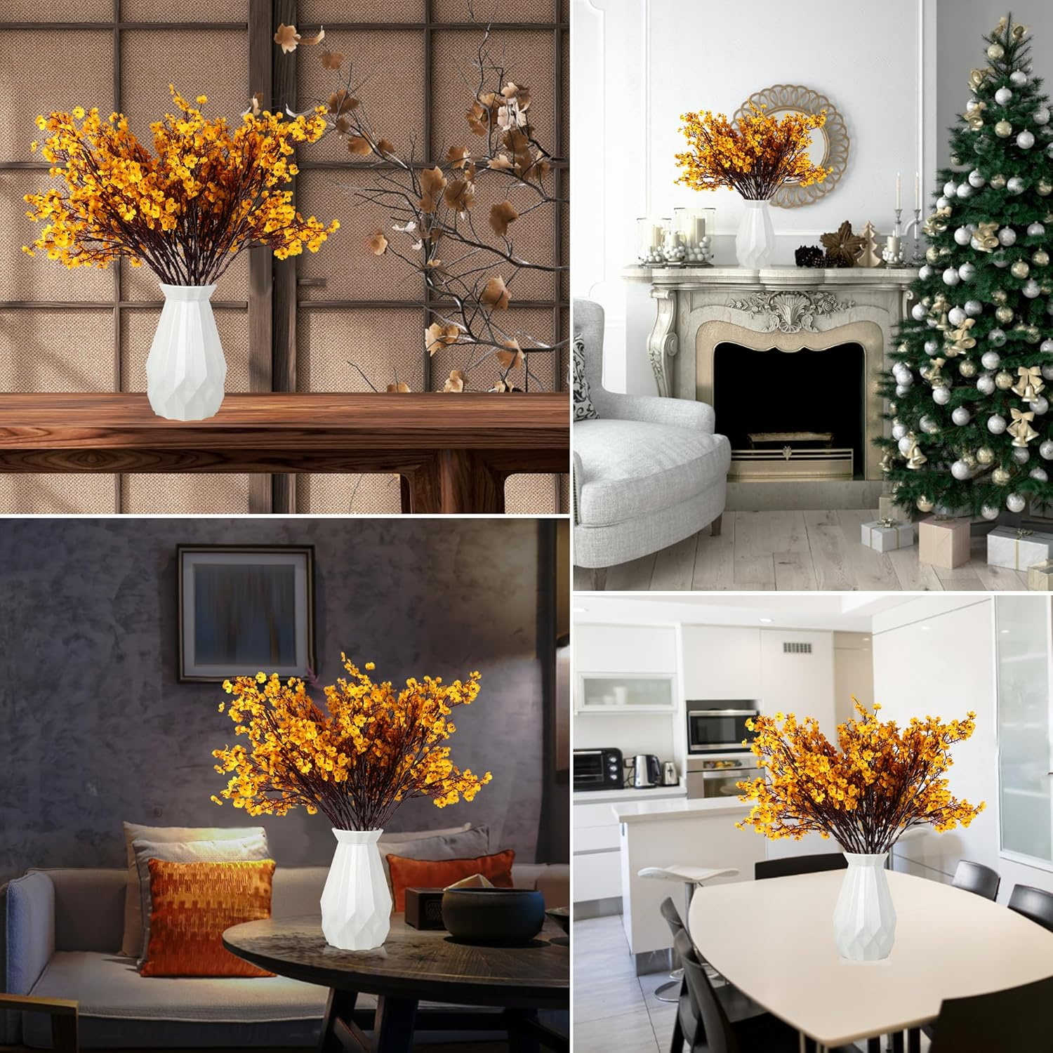 12 Pcs Fall Flowers Artificial for Decoration, Babys Breath Artificial Flowers Orange Fake Flowers Gypsophila Bouquet for Home Centerpiece Table D&eacute;cor image number 5