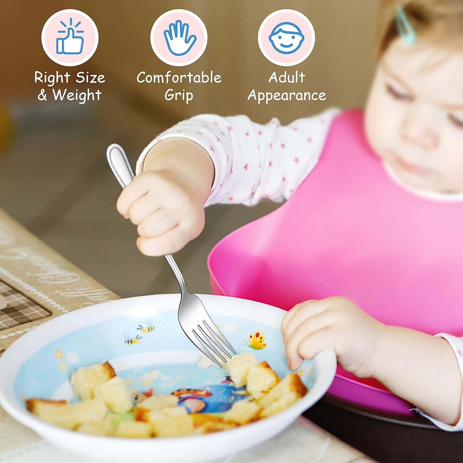 Herogo Toddler Fork Set, 7-Piece Stainless Steel Children Kids Forks Set with Blue Storage Case, Portable Kids Cutlery Set for Kindergarten, School, Travel, Barbecue, Child Friendly & Dishwasher Safe image number 6