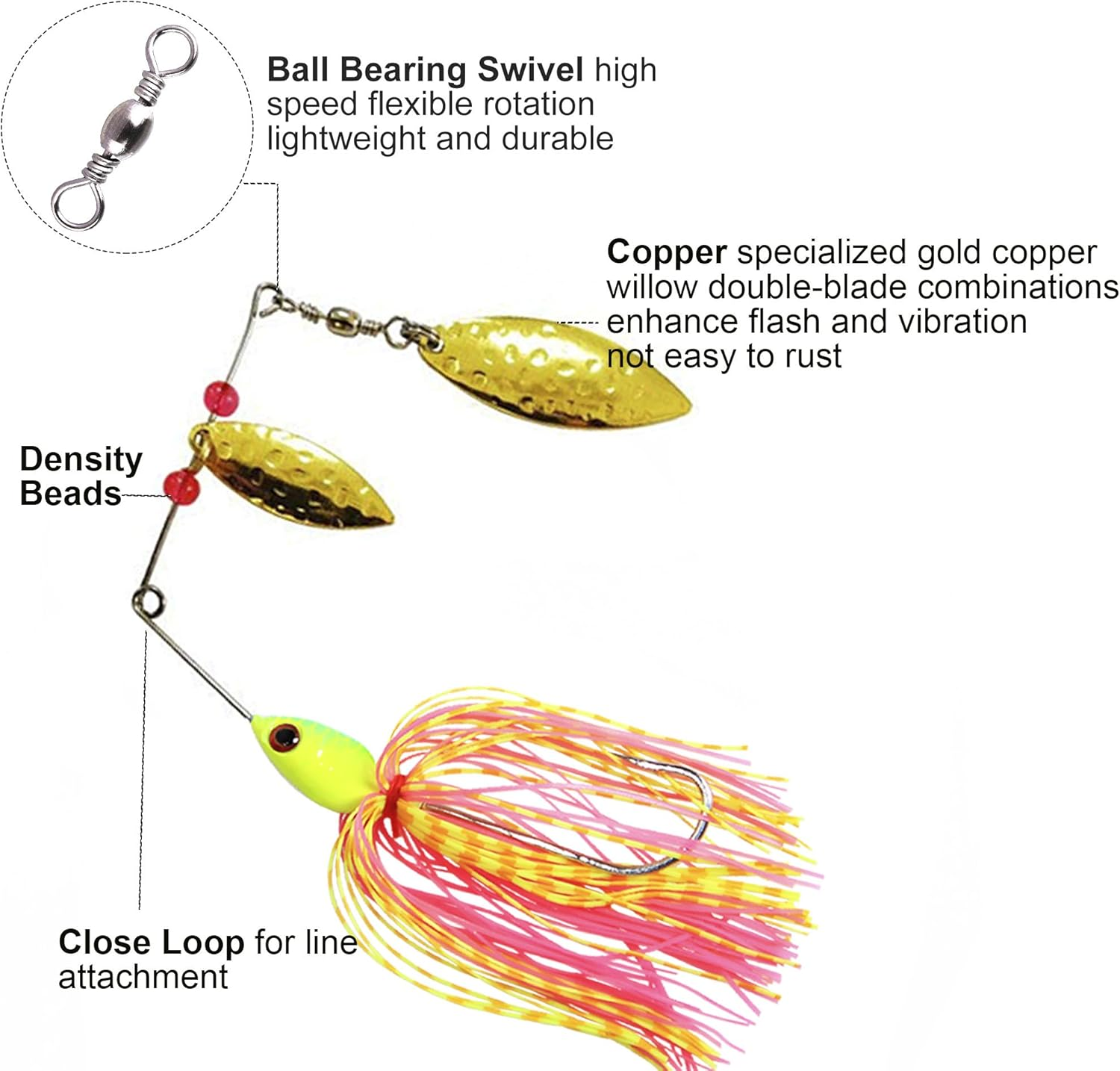 Spinner Baits Fishing Lures Kit, Hard Metal Buzz Bait Jigs Colorado Willow Leaf Spinnerbait Blades Swimbaits Fishing Tackle Spinner Bait for Bass Pike Trout Salmon Fishing - 9Pcs Spinner Baits image number 2