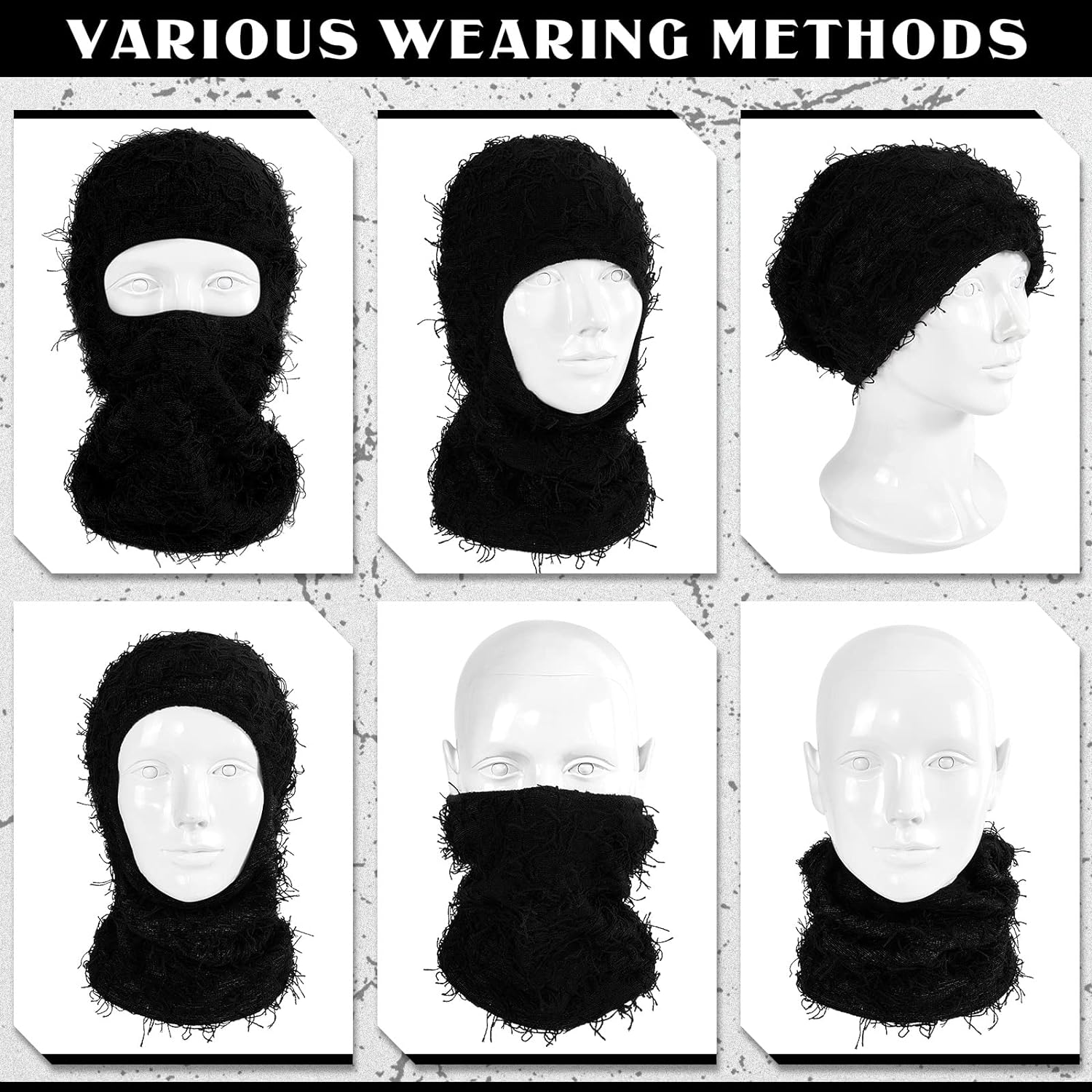 Newcotte 3 Pcs Distressed Balaclava Full Face Ski Mask Cool Knitted Balaclava Windproof Ski Mask for Men Women Cold Weather image number 1