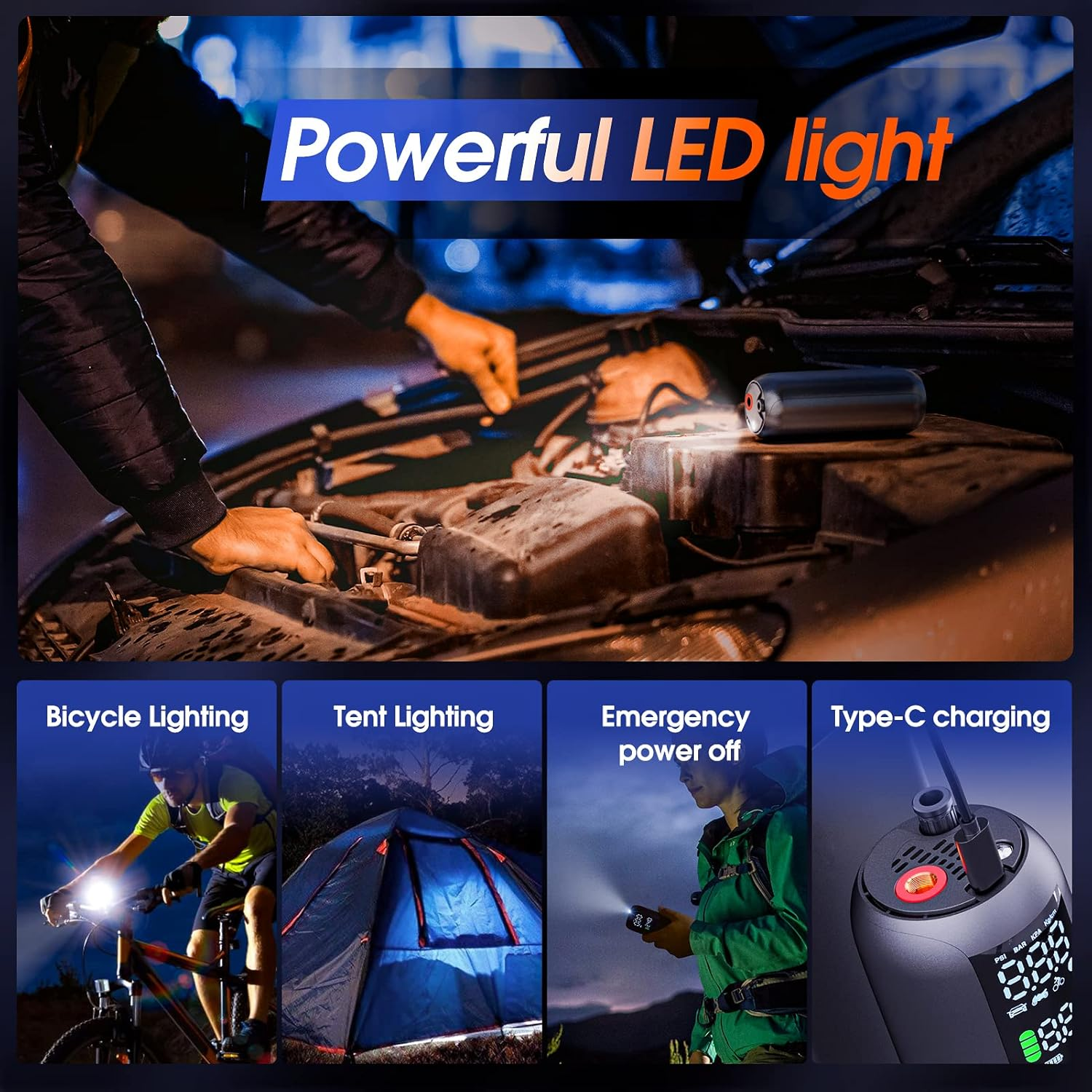 Electric Air Compressor Portable Bike Pump Car Tire Inflator, Max 150 PSI, Auto Shut-Off Air Pump with Presta and Schrader Valves for All Bicycles Motorcycles Balls and Cars image number 4