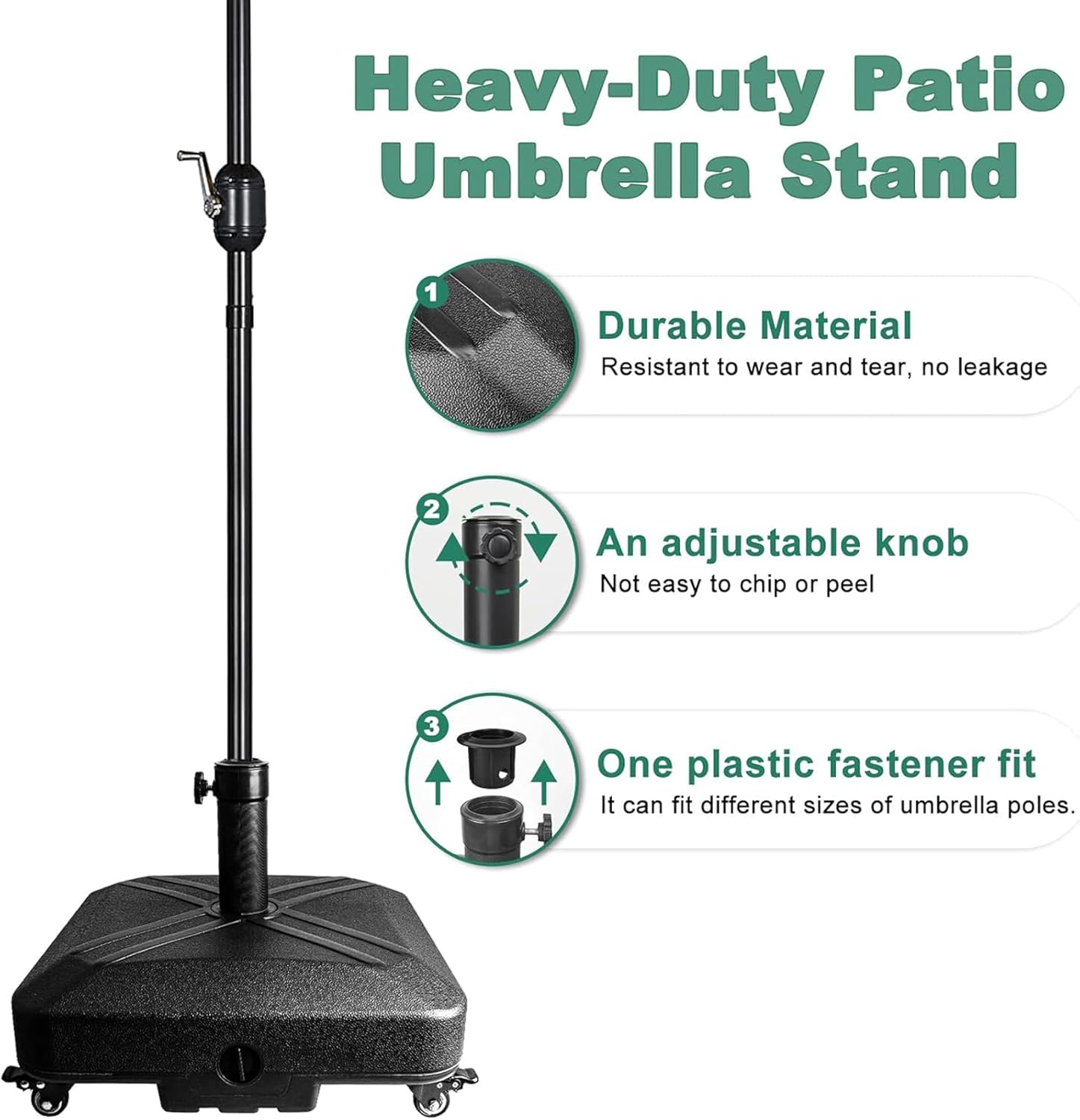 Umbrella Base with Wheels, Market Umbrella Stand for Outdoor Patio Deck Poolside Garden, 35Kg Capacity, 48 * 48 * 39Cm Black image number 2