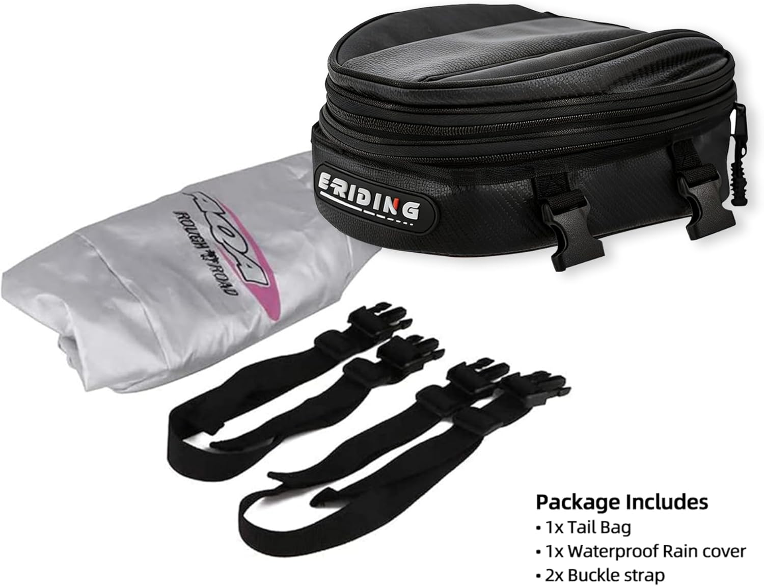 Motorcycle Tail Bag, Motorbike Saddlebags, Waterproof Rear Seat Bike Backpack, Multifunctional Luggage Suitcase, PU Leather Sport Bags, 15 Liters (Black)