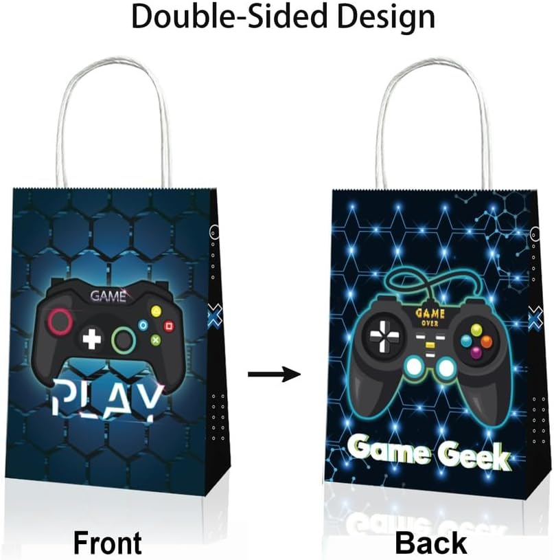 12X Gamer Party Bag Favours Supplies Birthday Decoration Treat Bag Paper Bag Kraft Bag Gable Box Gift Bag Themed Party Bag image number 2