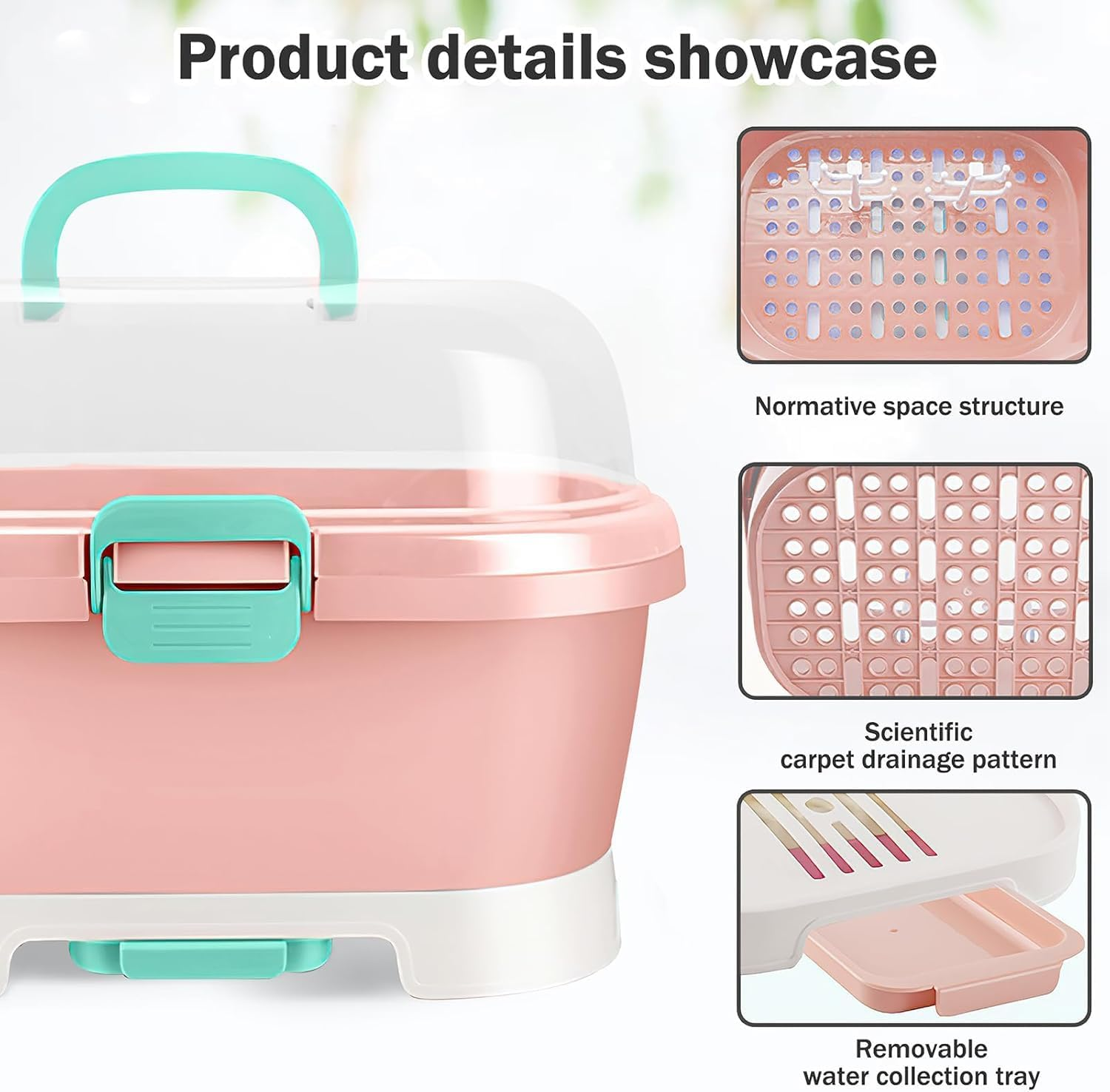 Baby Bottle Holder, Portable Large Capacity Toddler Bottles Storage Box with Lid Cover Anti-Dust Protection and Cutlery Storage Baby Bottle Drying Rack for Baby at Home Kitchen Travel Outdoors (Pink) image number 2