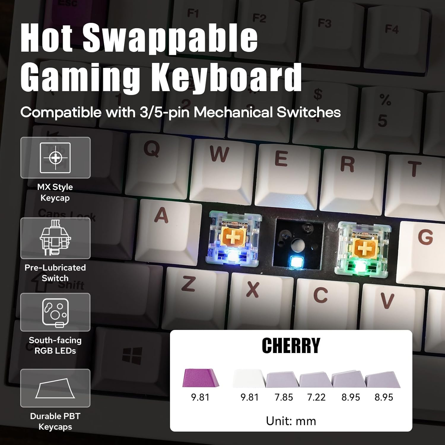 EPOMAKER Dynatab 75X Wireless Gaming Keyboard with Custom Dot-Matrix RGB LED Screen, Hot Swap Gasket-Mounted Mechanical Keyboard, Bluetooth/2.4G/Usb-C Custom Keyboard (White, Flamingo Switch) image number 5