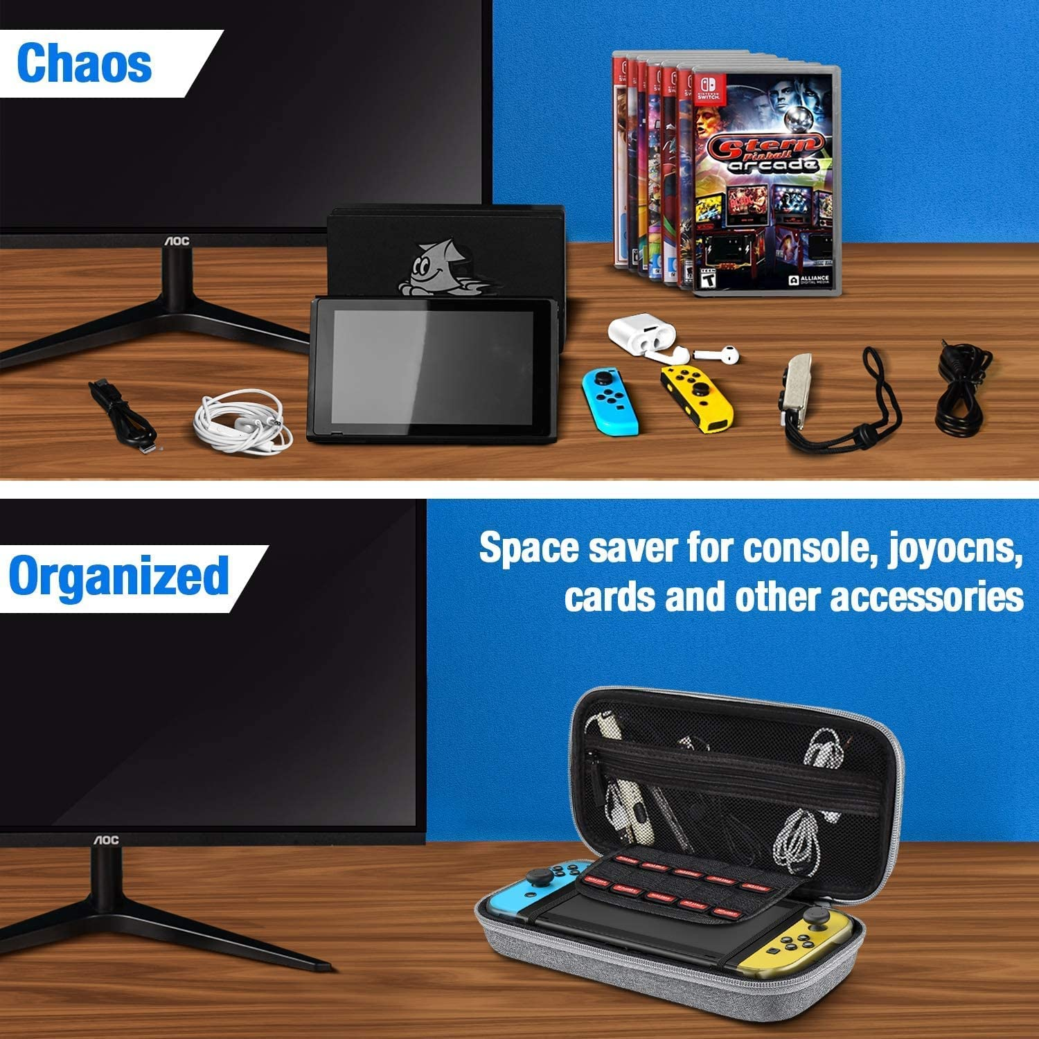 EZONEDEAL Switch Case Compatible with Switch, Switch Carrying Case with with 10 Games Slots, Portable Travel Hard Shell Switch Case for Game Storage Accessories, Gray image number 3