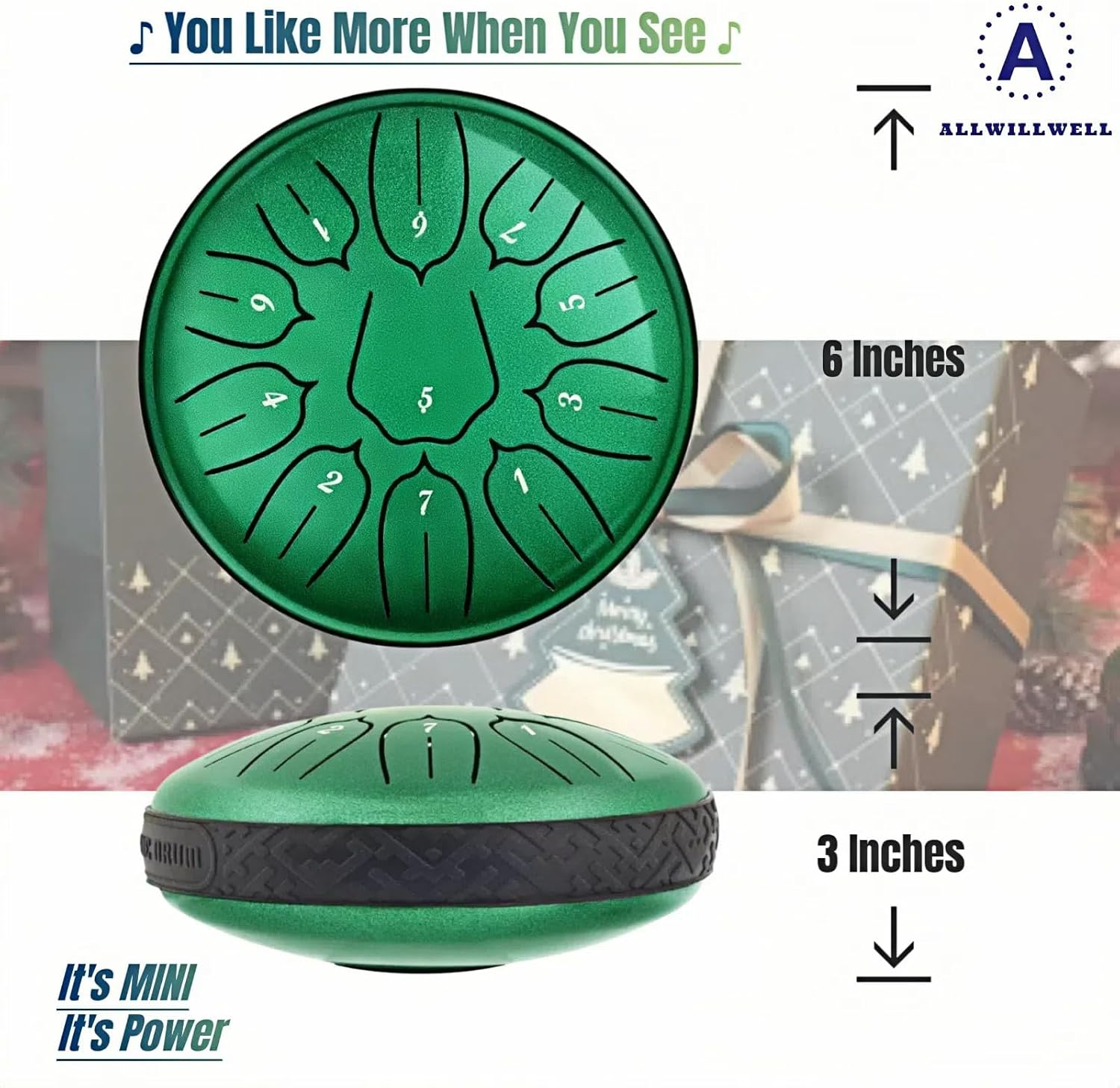Steel Tongue Drum&Rain Drum - 6" 11-Note Waterproof Percussion | D Tuning | Thick Carbon Steel for Rich Tones | Perfect for Meditation, Yoga & Outdoor Rain Play (GREEN) image number 6