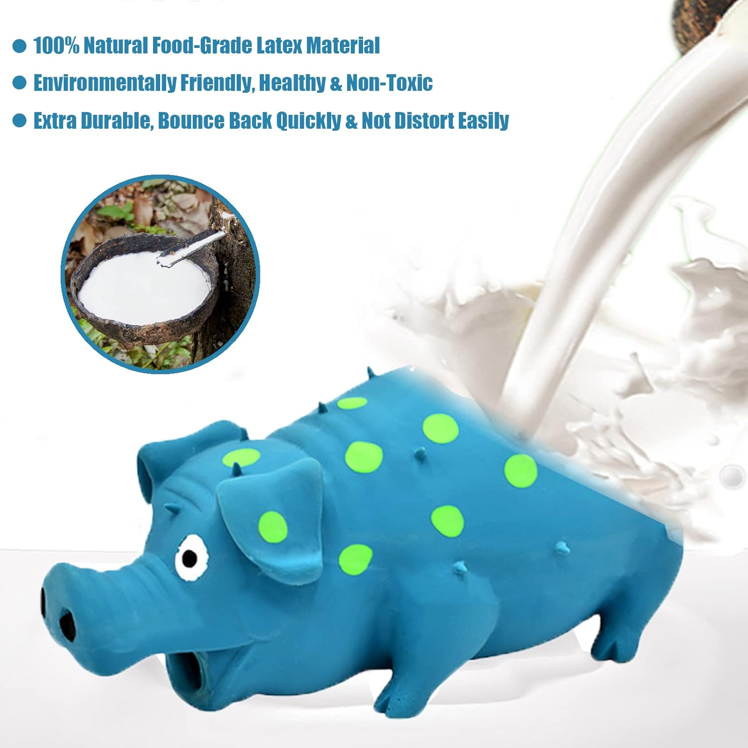 Pig Squeaky Dog Toy, 2 PCS Interactive Rubber Chew Toy - Durable Latex Spot Grunting Toys That Oink for Small Medium Large Dogs (Orange, Blue)